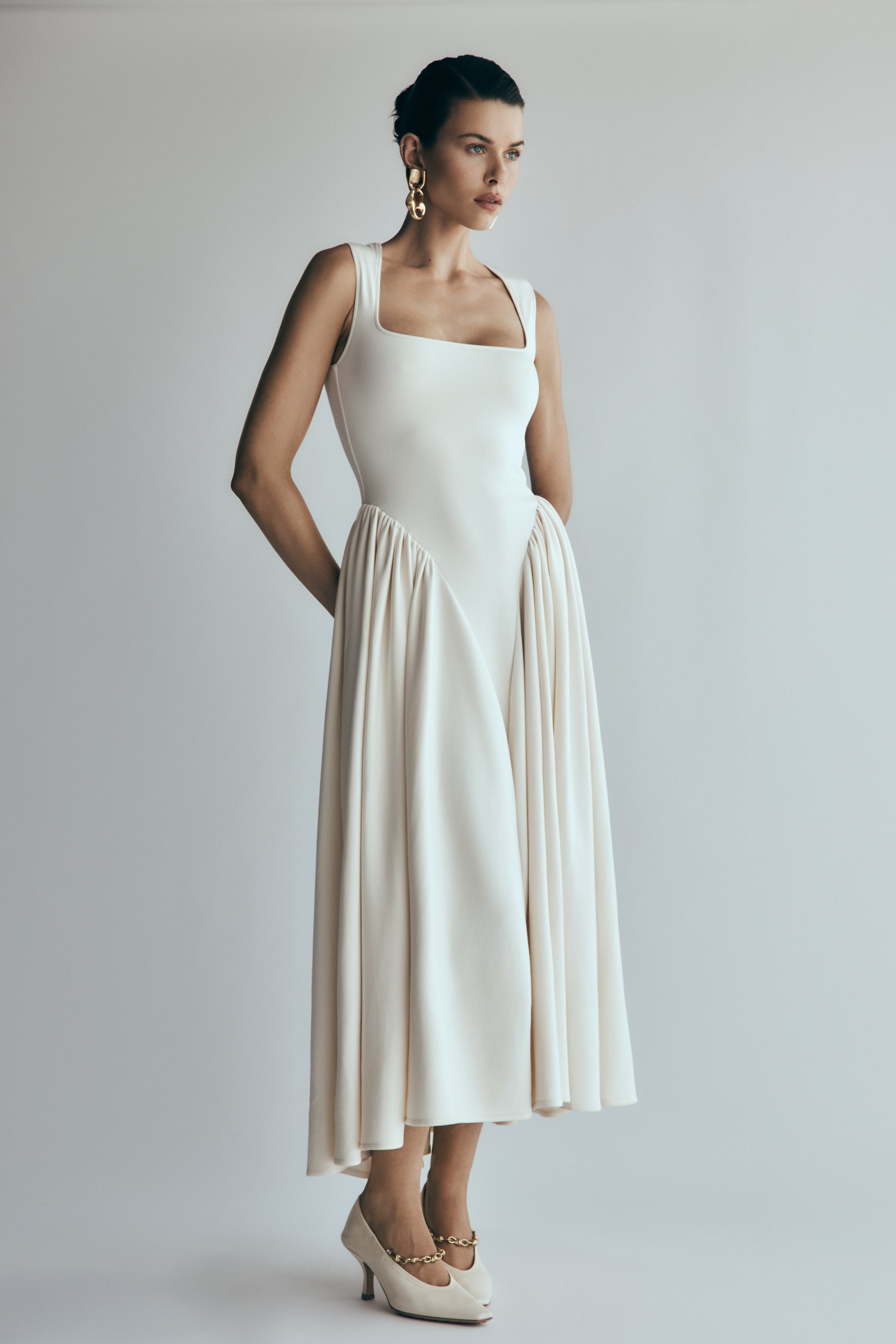 Sharon Scuba Jersey Midi Dress - Ivory、mySite、solidvoid