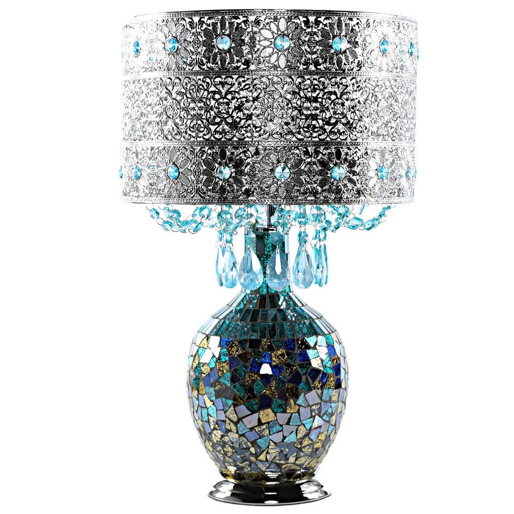 Maverick Silver and Turquoise Crystal Mosaic Base Table Lamp、mySite、g9winljtr