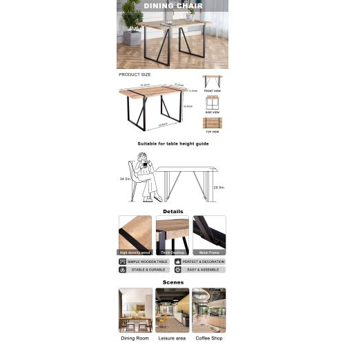 Rustic Industrial Rectangular Wood Dining Table For 4-6 Person, With 1.5" Thick Engineered Wood color Tabletop and Black Metal Legs,Desk For Kitchen Dining Living Room, 55.1" x 31.4"x 29.9"1529W115172、、casual