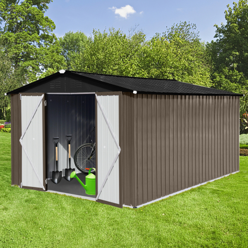 Metal garden sheds 12ft×10ft outdoor storage sheds Dark-grey、、eastwooduniform
