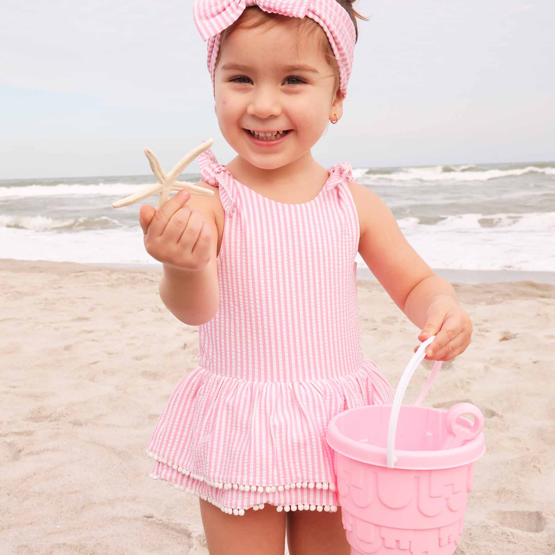  Tiered Skirt with White Pom Trim | Seersucker Dusty Pink、mySite、layawaytickets