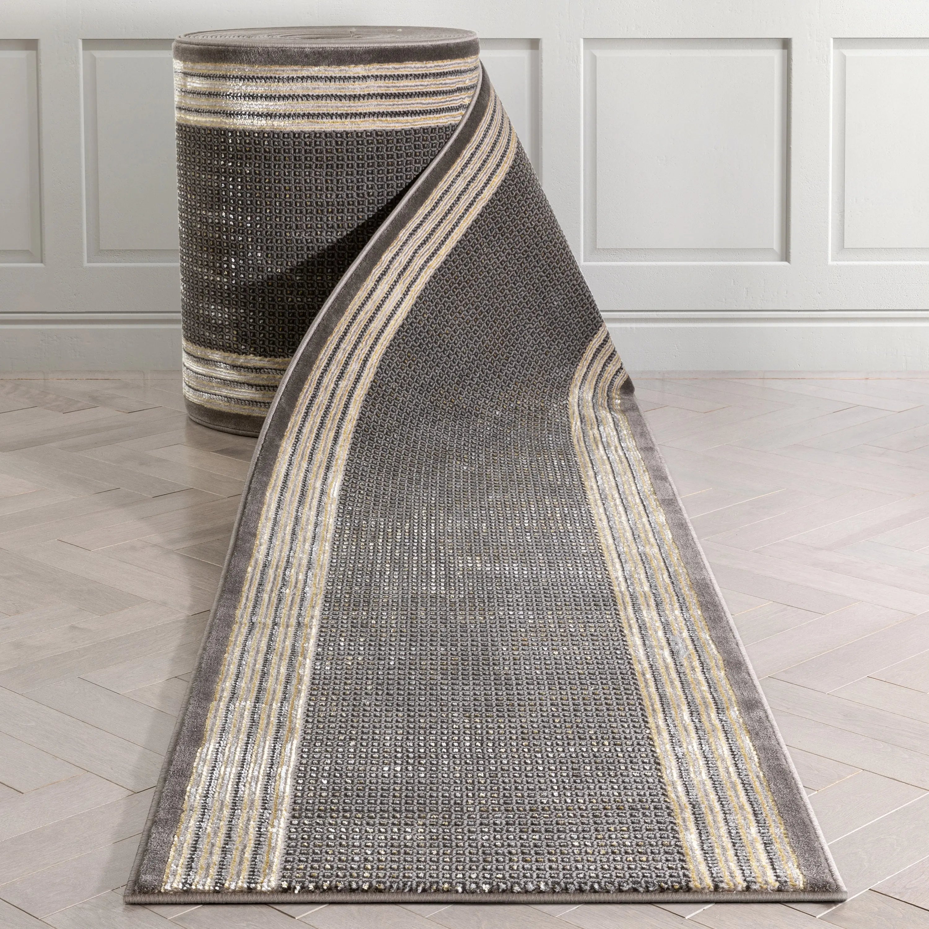 Custom Size Runner Waylon Retro Border Solid & Striped Grey Select Your Width x Choose Your Length Hallway Runner Rug、mySite、gigharbornorthrealestate