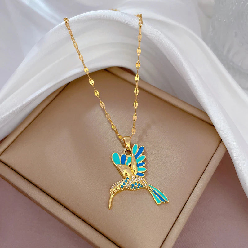 Waterproof Necklaces Dragonfly, Sunflower, Double Strands, Stainless Steel Gold PVD、mySite、g9winljtr