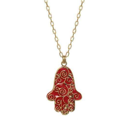 Michal Golan Modern Red and Gold Hamsa Necklace、mySite、topwebapps