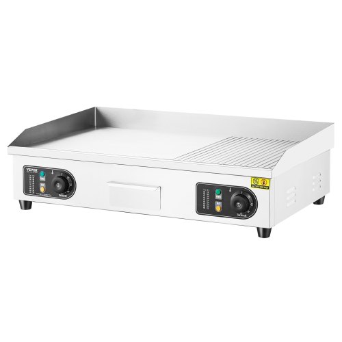 Commercial Electric Griddle, 2800W Countertop Half-Flat Top Grill, 122℉-572℉ Adjustable Temp, 28.74x15.75x0.39in Stainless Steel Griddle Grill with 2 Shovels and 2 Brushes for Home or Restaurant、、eastwooduniform