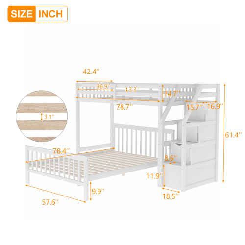 Twin over Full Loft Bed with Staircase,Gray(OLD SKU:SM000107AAE)、、casual