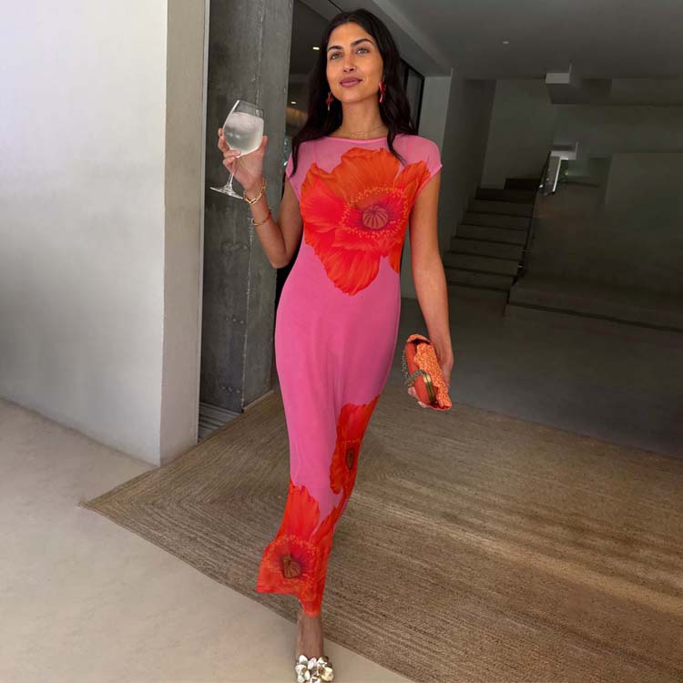 Pink Poppy Sleeveless Mesh Dress、mySite、solidvoid