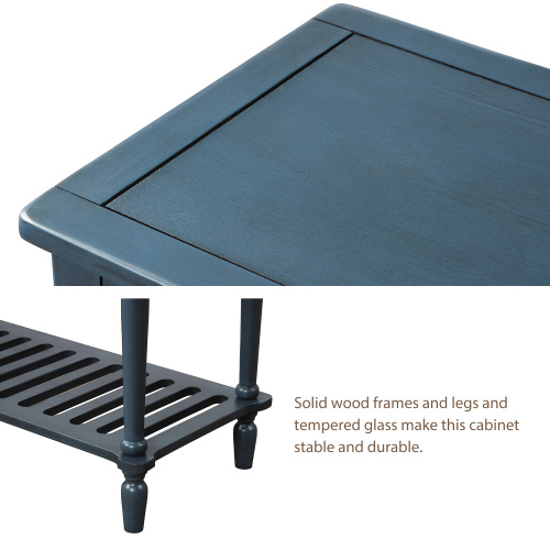 TREXM Sideboard Console Table with Bottom Shelf, Farmhouse Wood/Glass Buffet Storage Cabinet Living Room (Antique Navy)、、casual