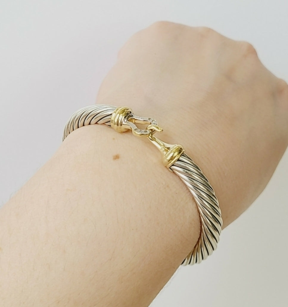 David Yurman 7 mm Cable Diamond Buckle Bracelet Gold、mySite、hinf8tx79