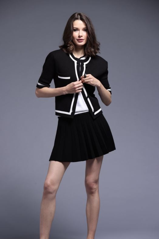 Minnie Rose Cotton Blend Short Sleeve Tipped Cropped Cardigan Jacket、mySite、noshort