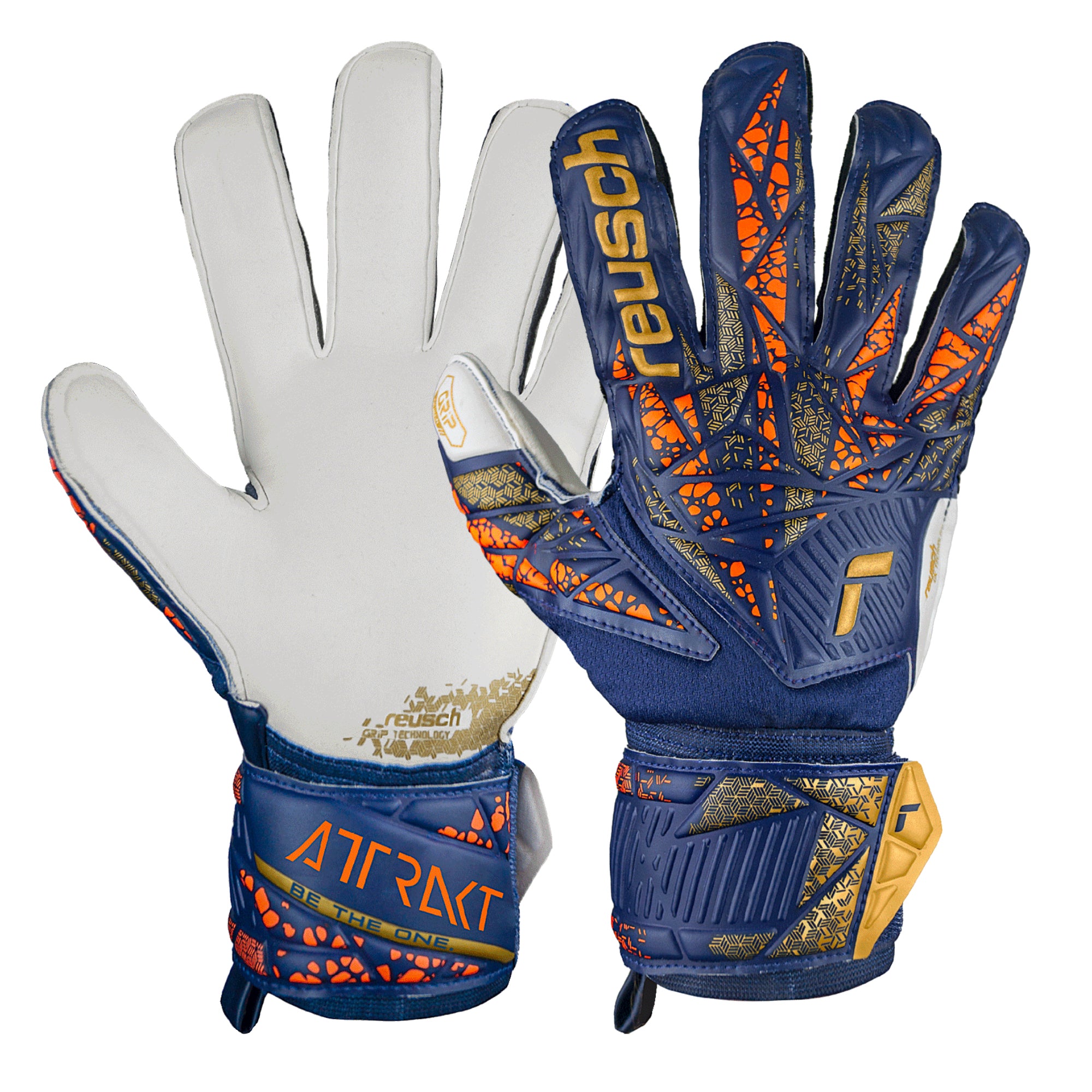 Reusch Men's Attrakt Grip Goalkeeper Gloves Premium Blue/Gold、mySite、noshort