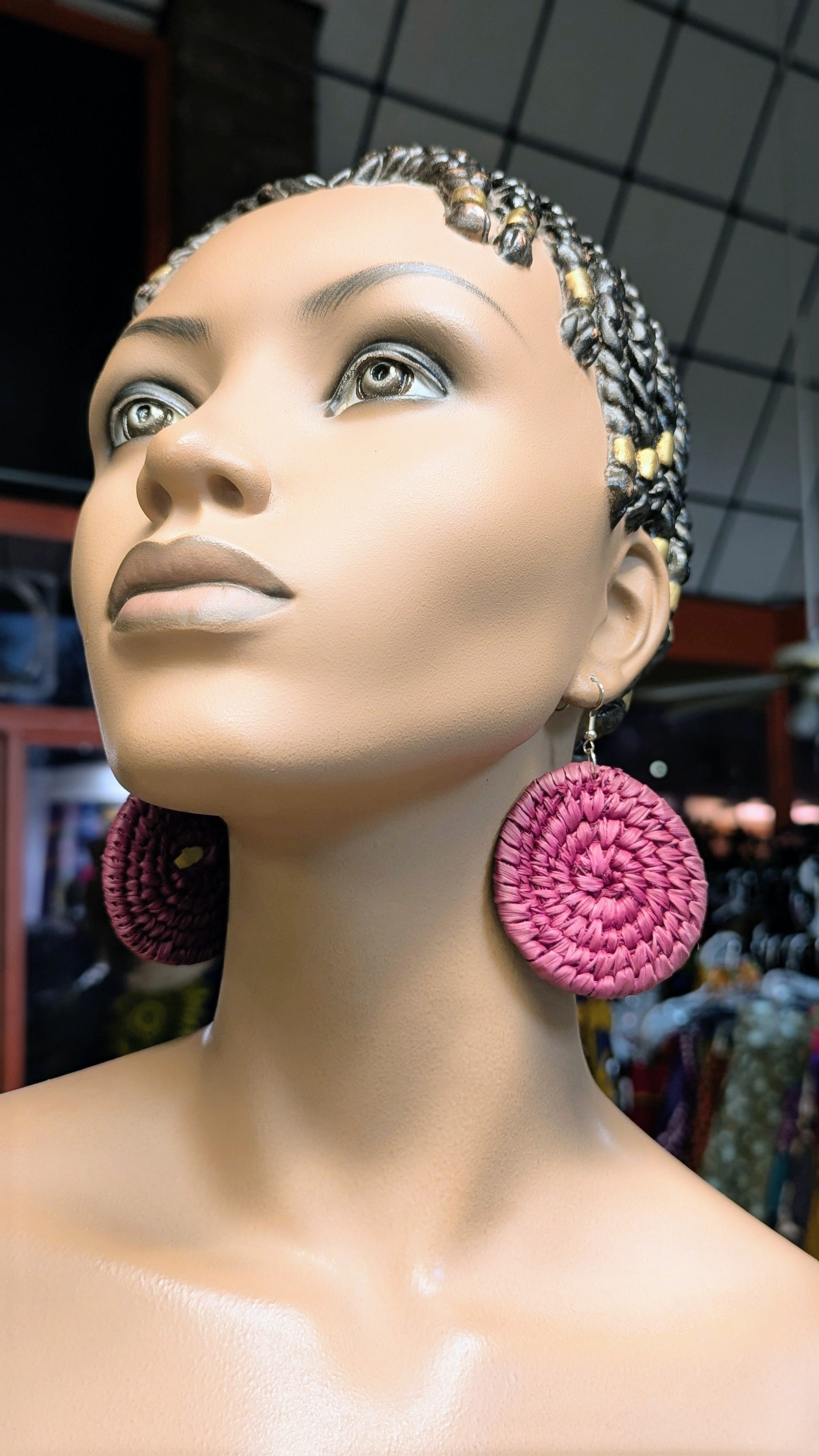 Dupsie's Masai Moyo Wine African Raffia Circular Hook Earrings DPJAERW5、mySite、solidvoid