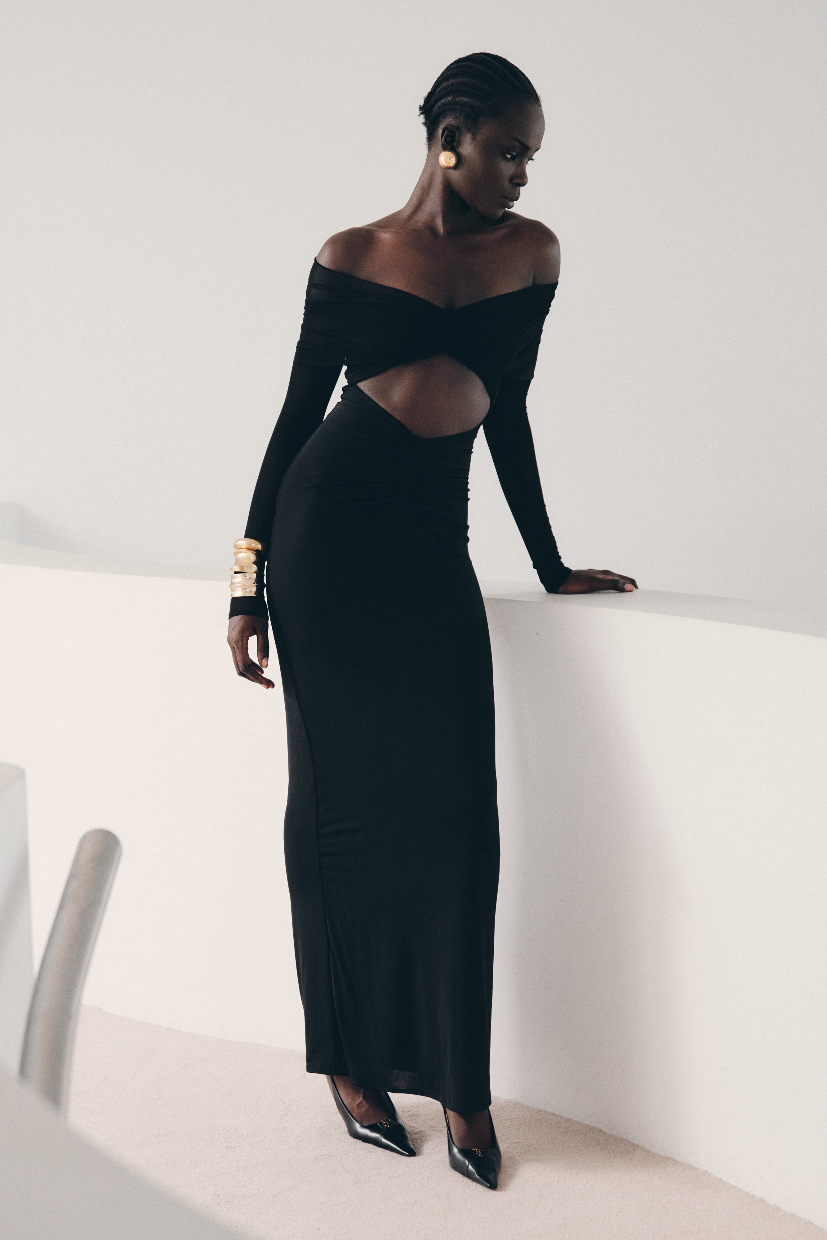 Rafaella Slinky And Mesh Maxi Dress - Black、mySite、solidvoid