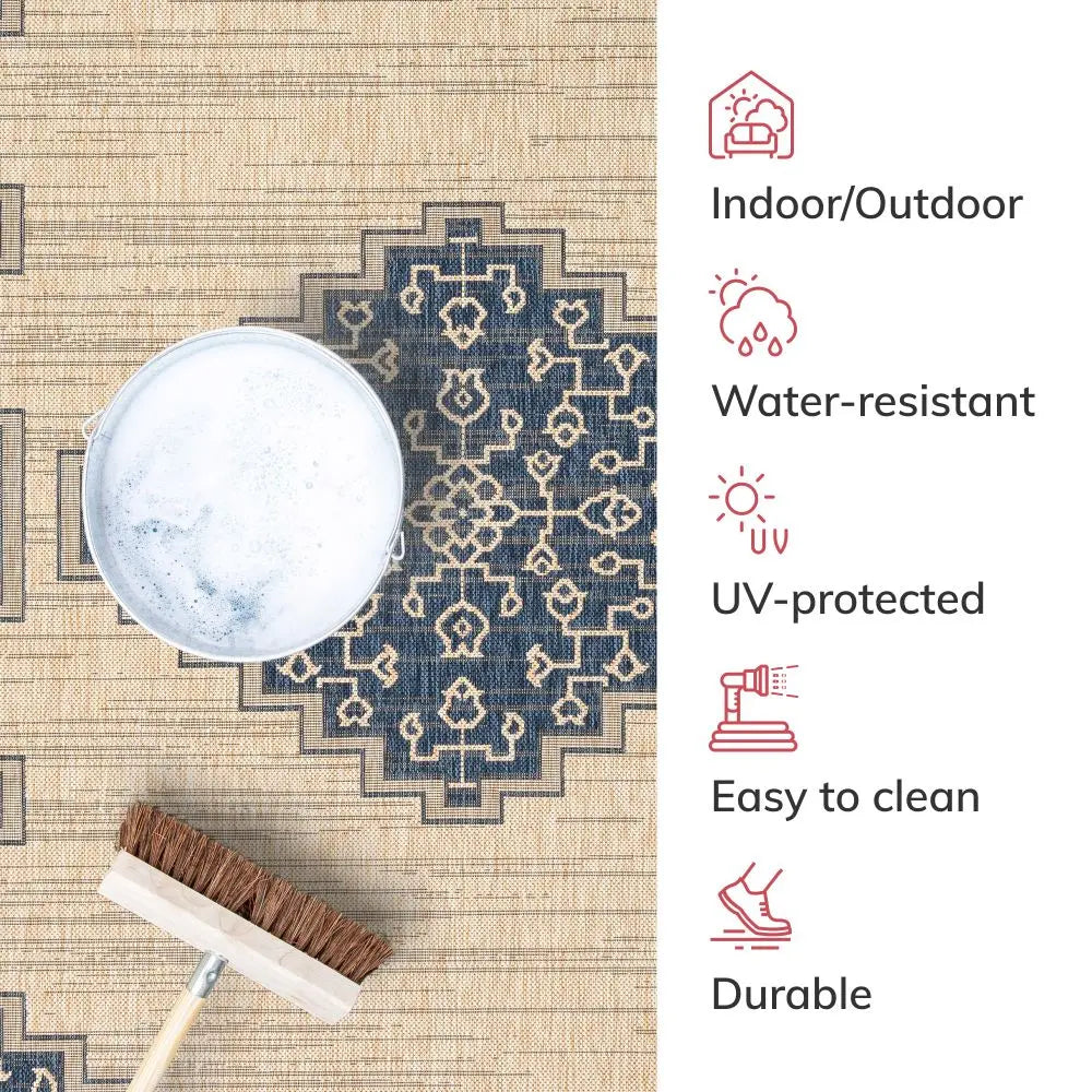 Mani Oriental Medallion Indoor Outdoor Blue Flatweave Rug、mySite、gigharbornorthrealestate