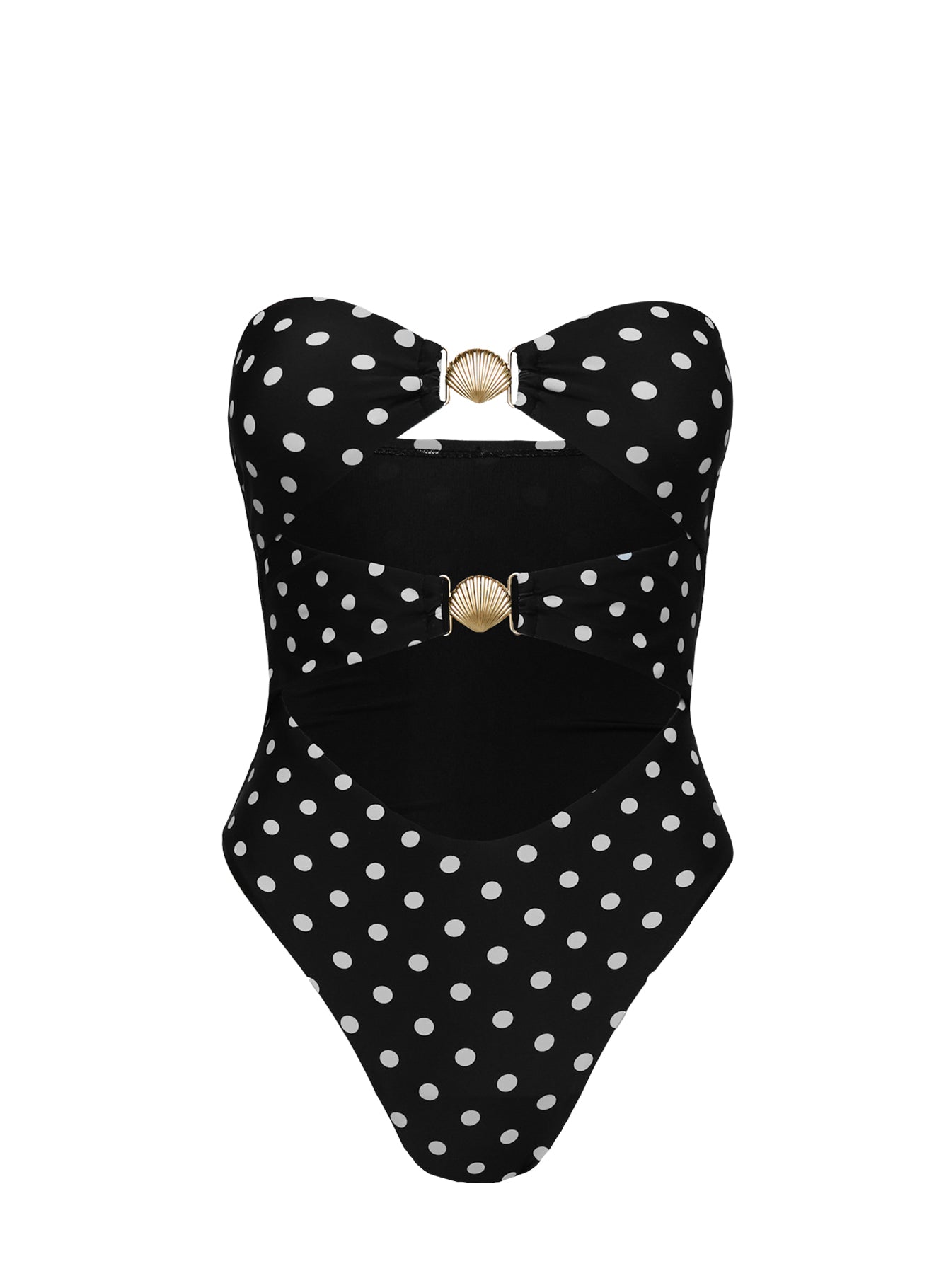 Bezique Strapless Cut Out One Piece Black / Polka Dot、mySite、solidvoid