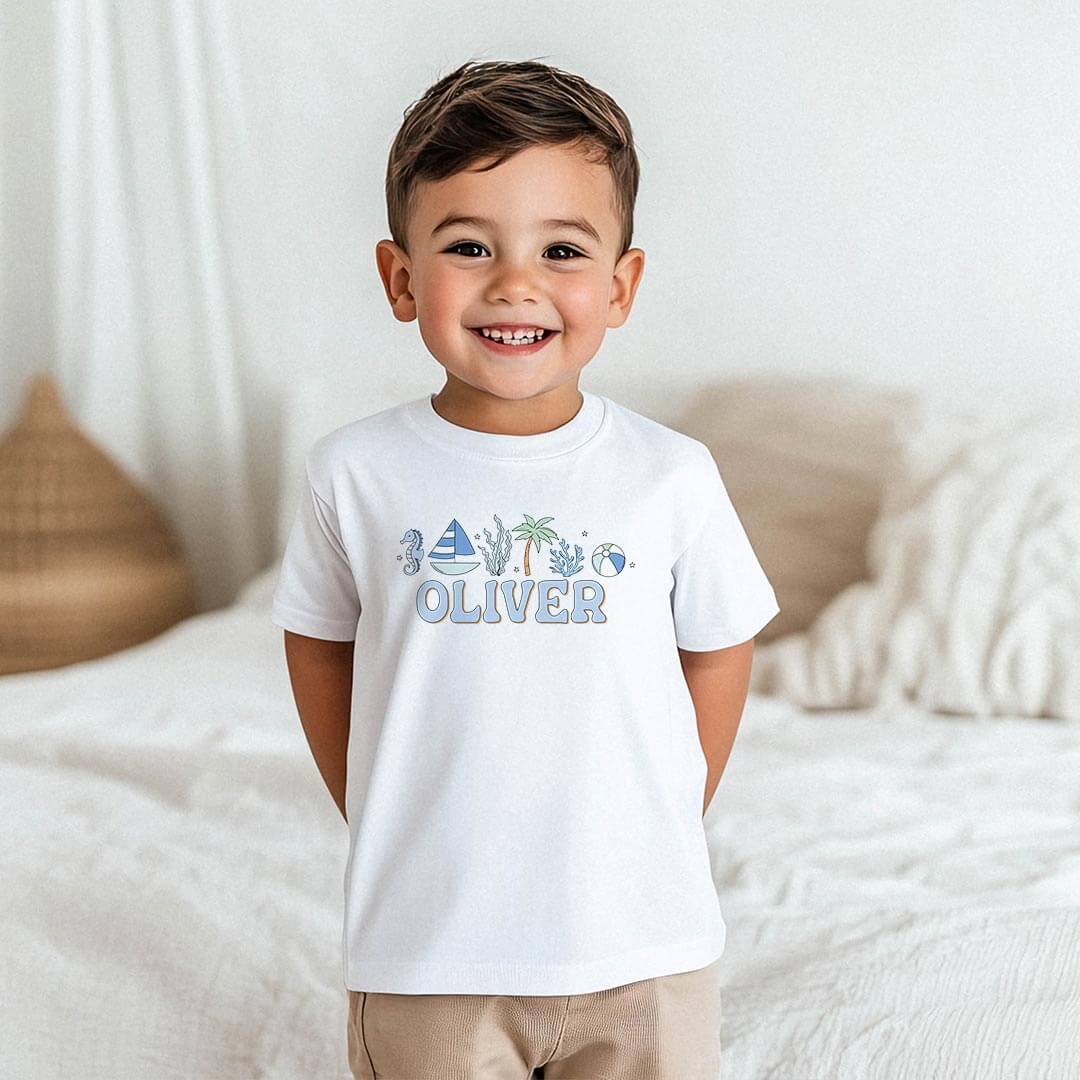  Personalized Tiny Tides Blue Kids Graphic Tee | White、mySite、layawaytickets