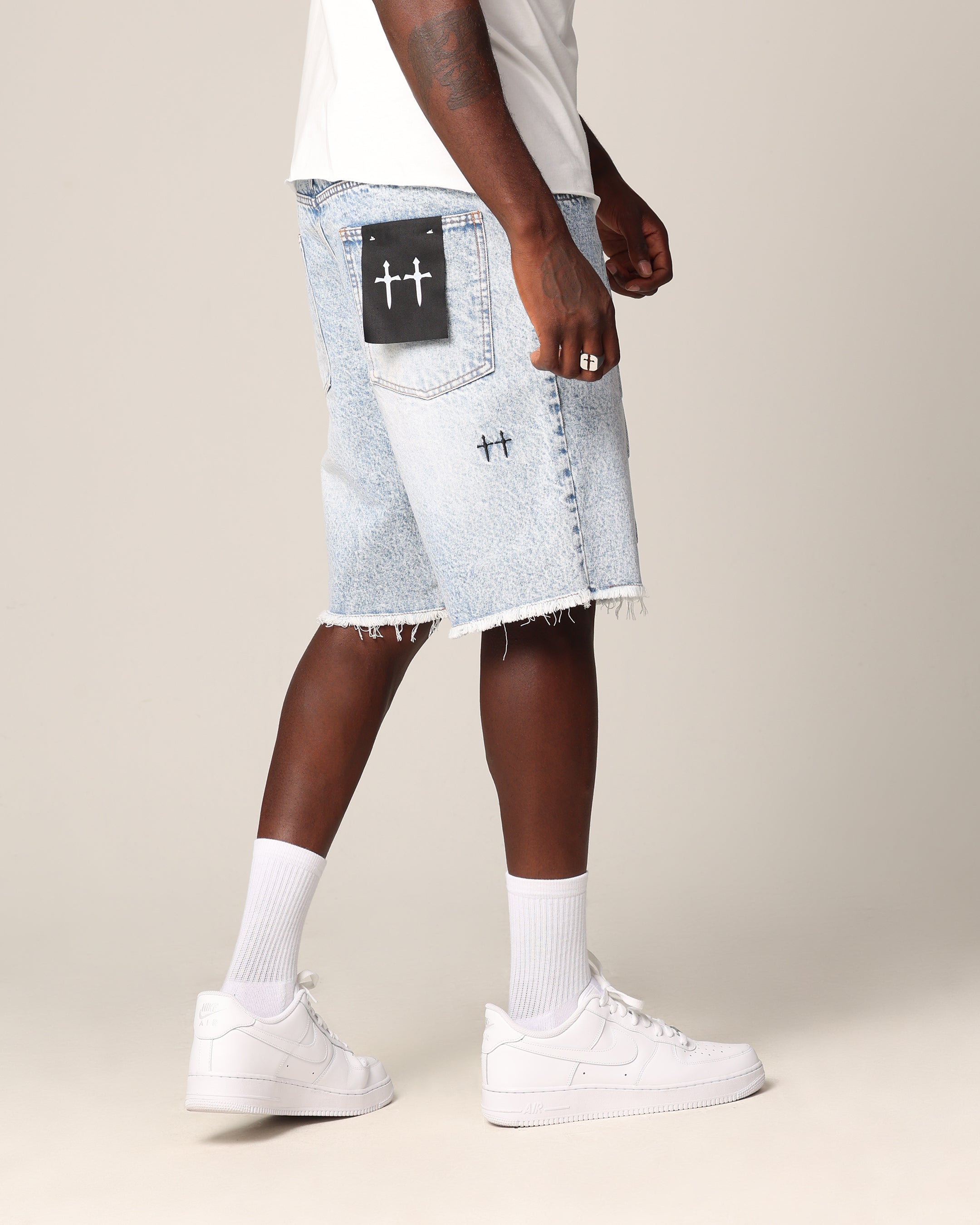 Saint Morta Inferno Baggy Denim Shorts Blue Acidwash、mySite、zt4zffjzw