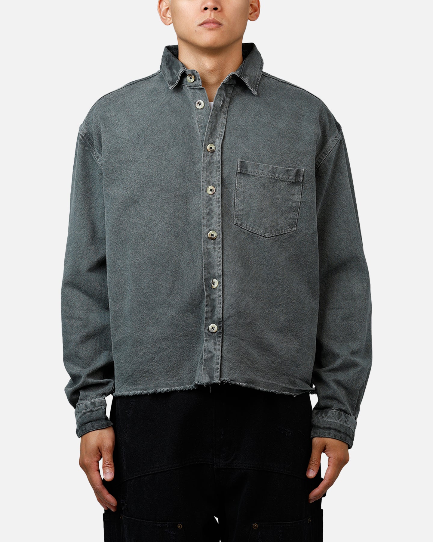MNML Washed Denim Long Sleeve Button Up Shirt Washed Black、mySite、zt4zffjzw