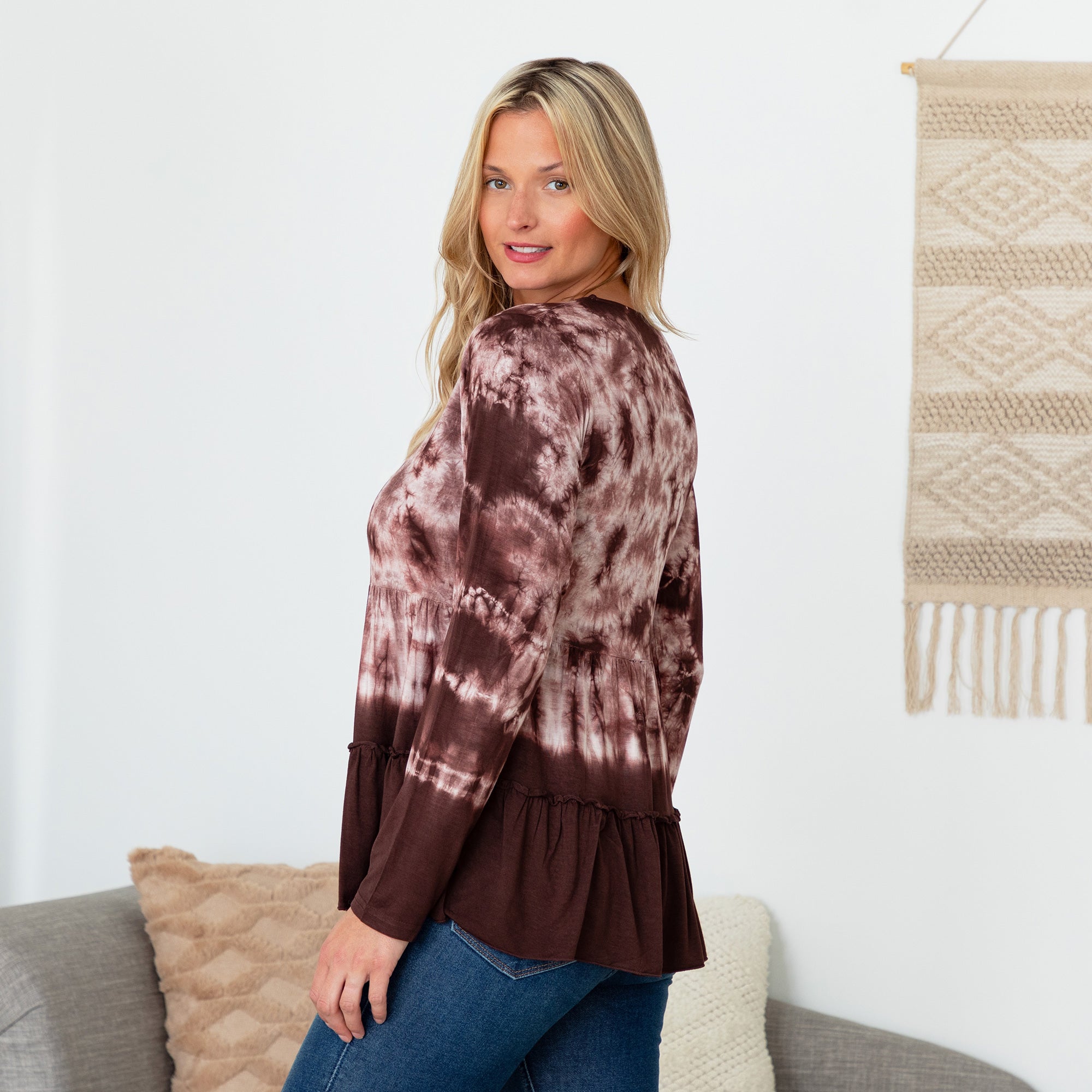 Tie-Dye Ruffle Long Sleeve Top、mySite、camillekostekn