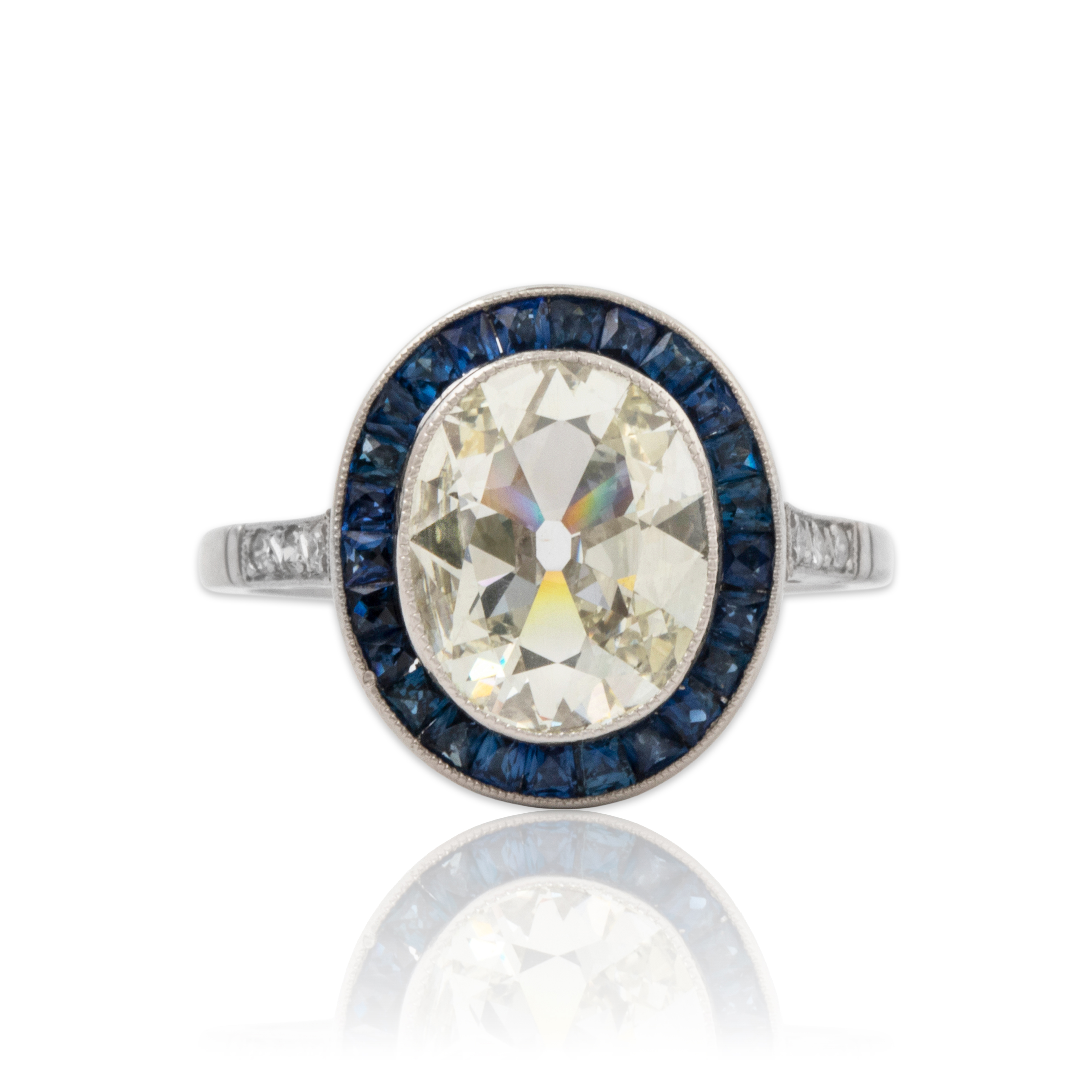 Vintage Platinum 1.488cttw Old Mine Cut Diamond Blue Sapphire Incredible Halo Ring、mySite、hinf8tx79