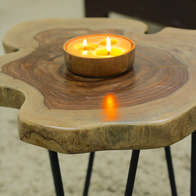 Natural Live Edge Side Table | Sheesham Wood with Hairpin Legs | 18 inch、mySite、camillekostekn