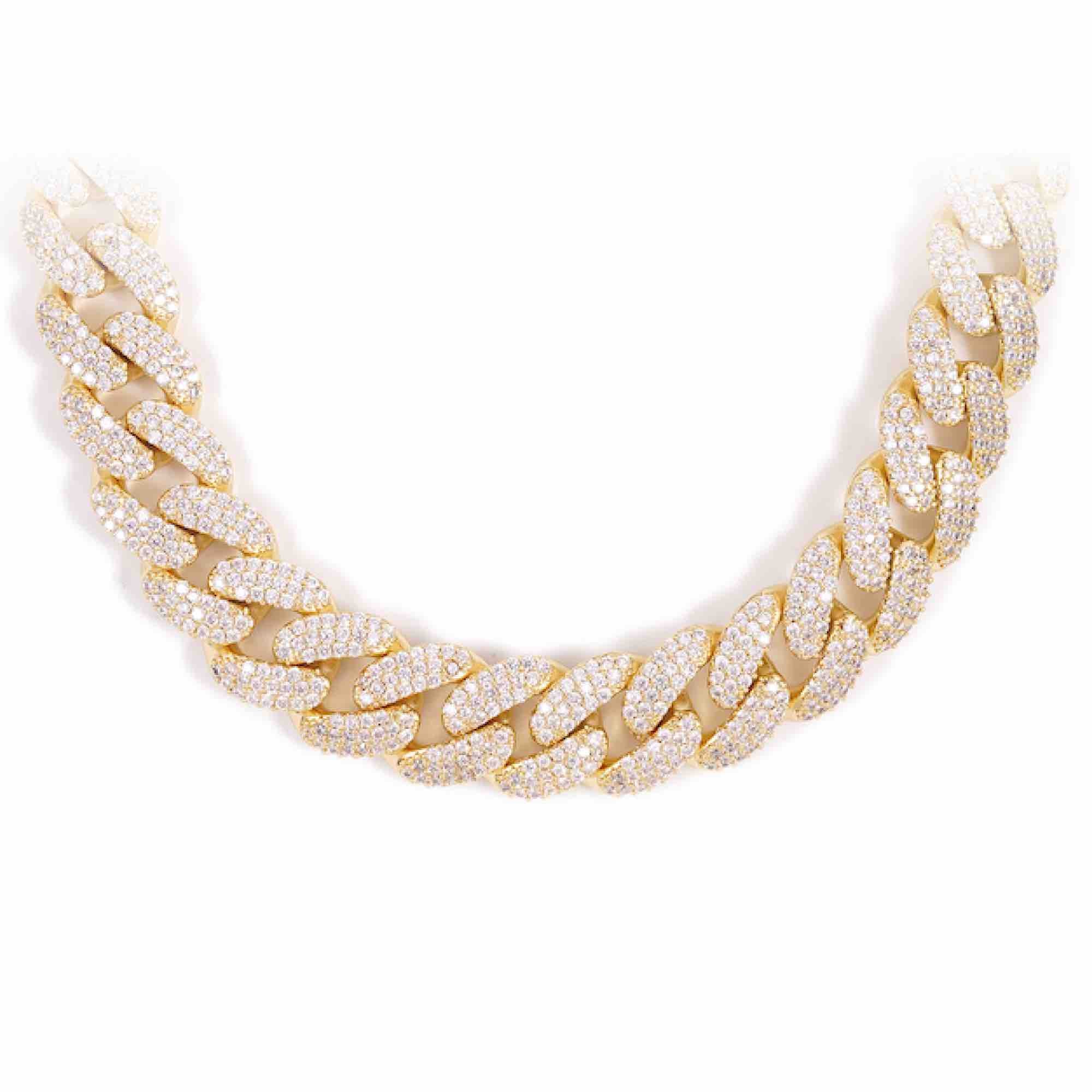 18MM Diamond Cuban Link Chain 14K Solid Yellow Gold、mySite、hinf8tx79