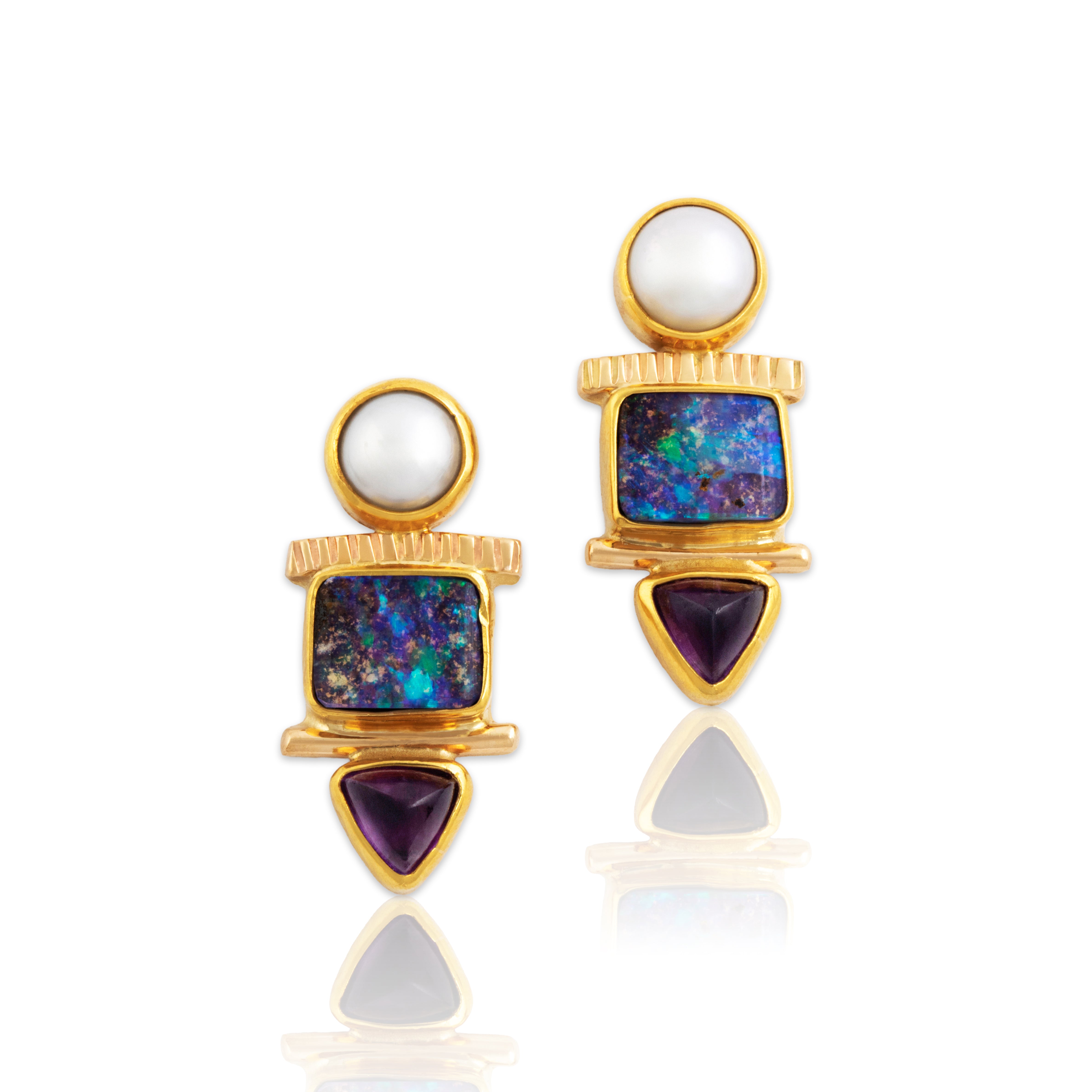 Vintage 22k & 14k Gold Opal Amethyst Pearl Chic Royal Purple Stud Earrings、mySite、hinf8tx79