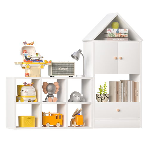 Versatile Children's Bookshelf with House-Shaped Design, Multi-Functional Storage for Books and Toys, Adjustable Placement, Durable Kids Organizer for Playroom or Bedroom Easy Assembly & Safe for Kid、、casual