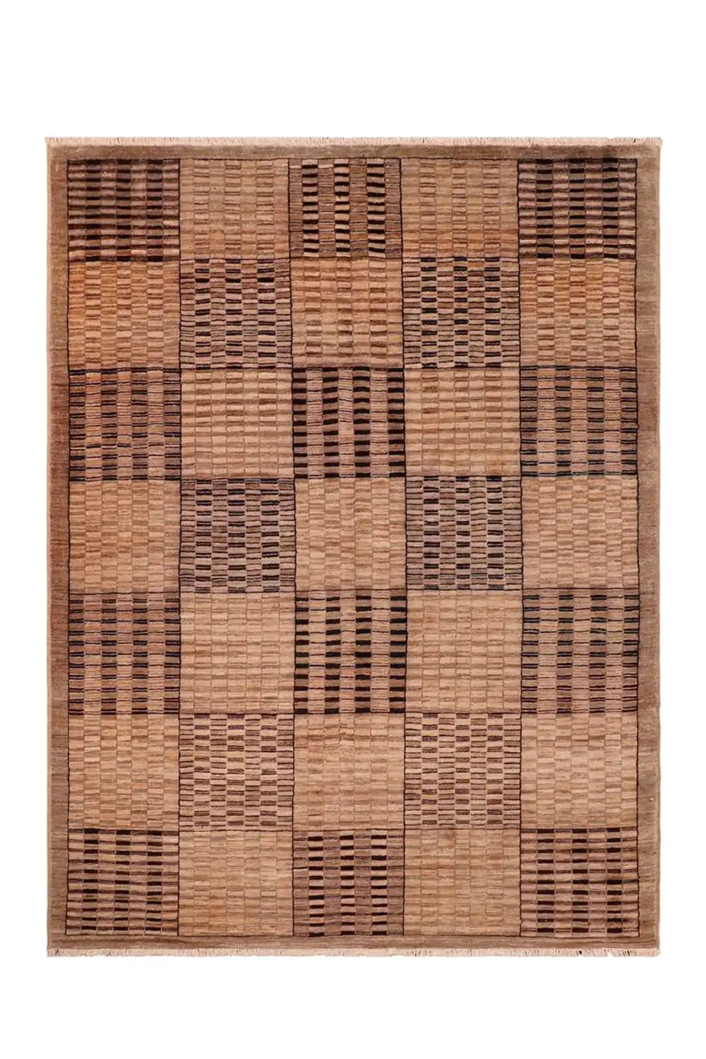 Brown and Tan Checkered Grid Hand Knotted Wool Rug、mySite、gigharbornorthrealestate