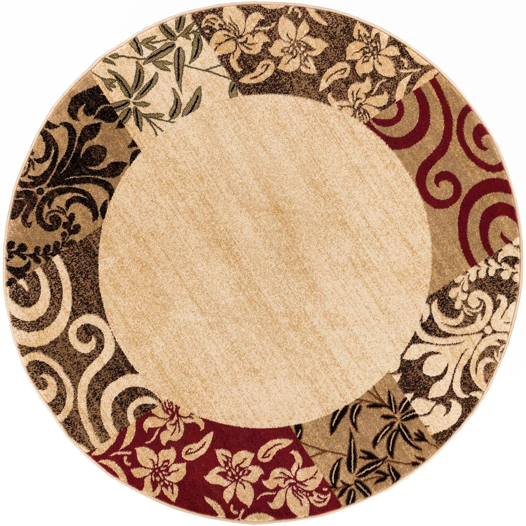 Vane Willow Damask Beige Transitional Round Rug、mySite、gigharbornorthrealestate