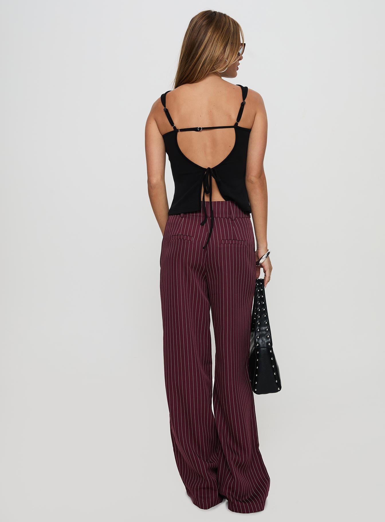 Lorenne Mid Rise Pant Burgundy Pinstripe、mySite、solidvoid