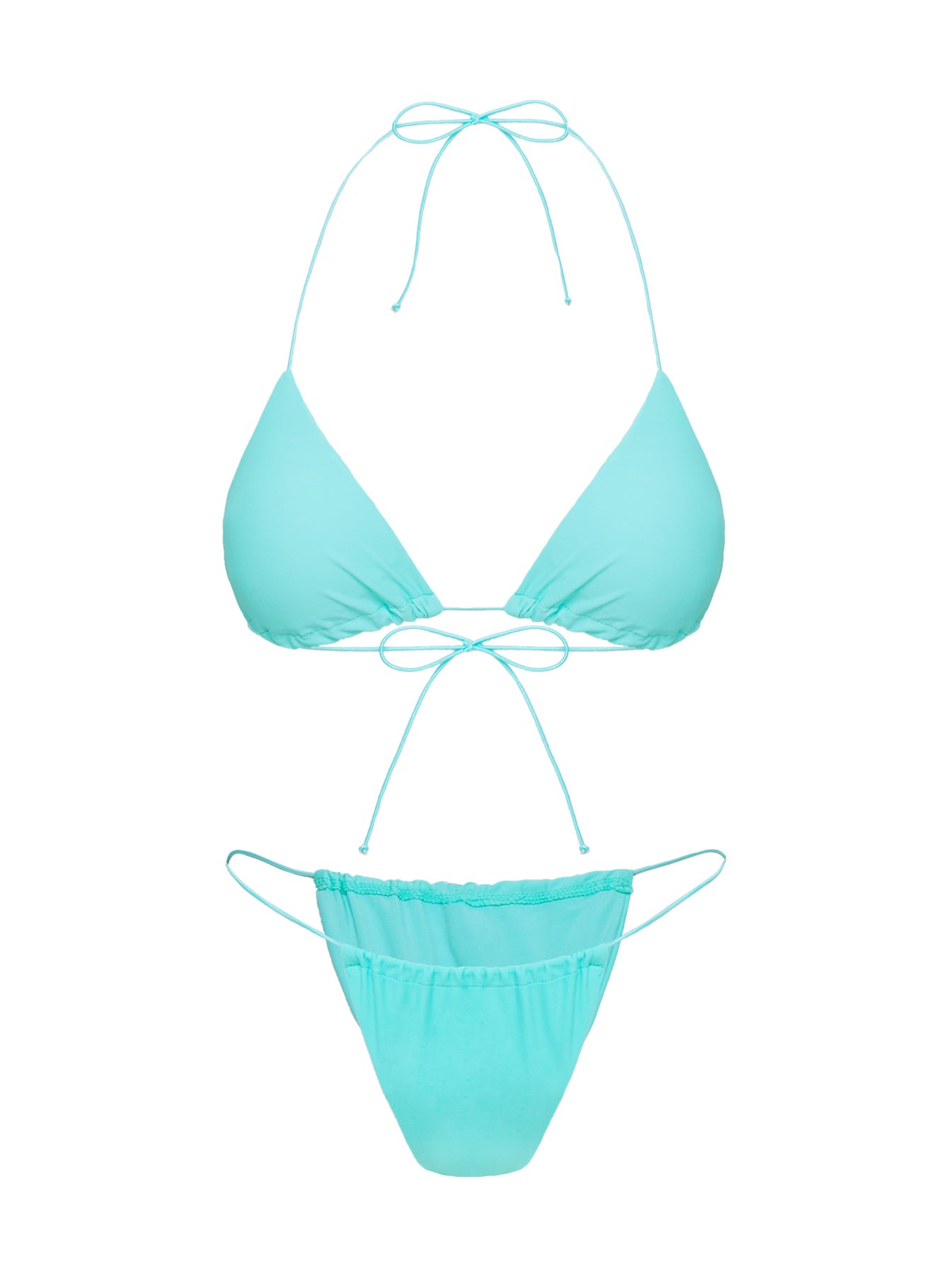 Selbie String Ruched Bikini Bottom White / Blue、mySite、solidvoid