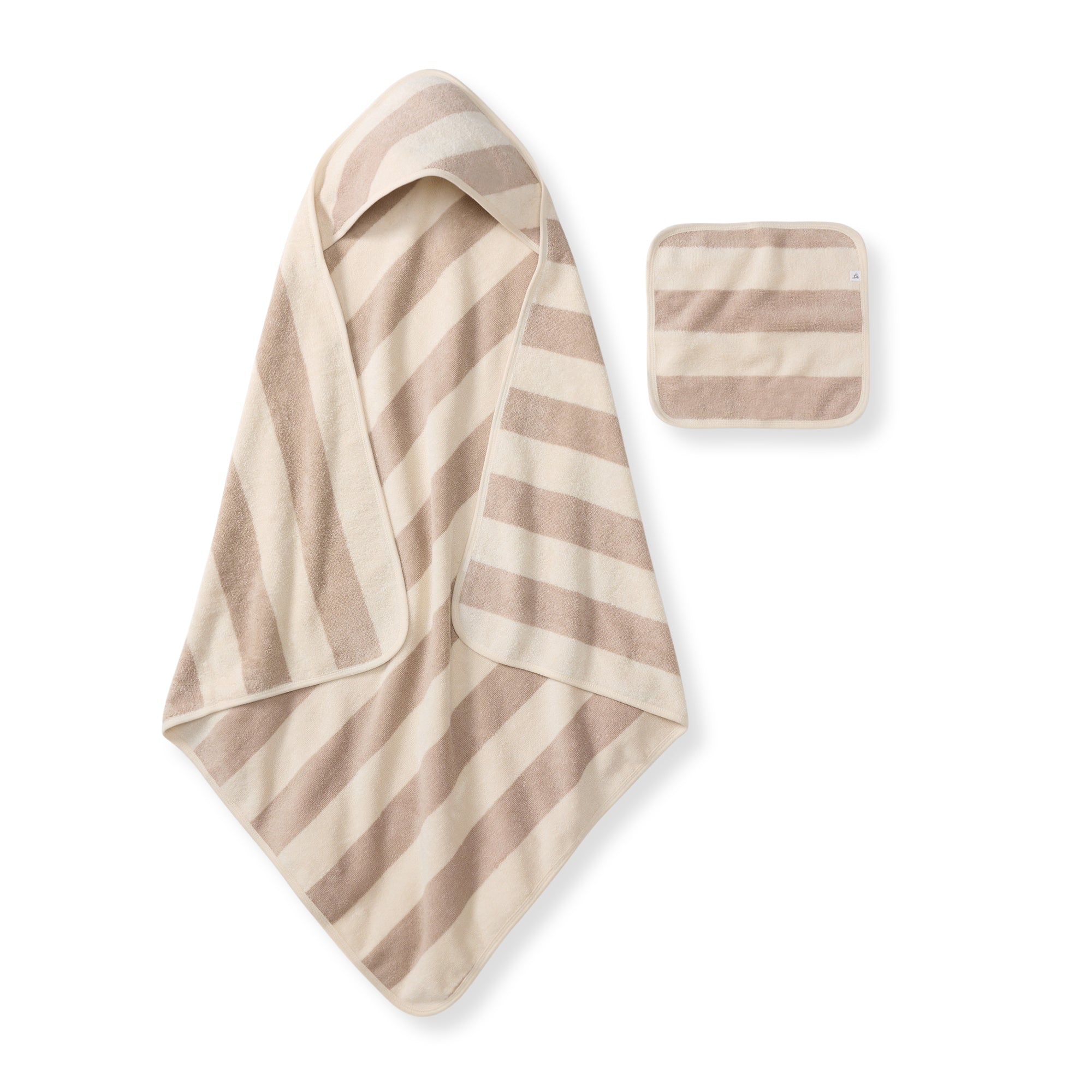 Organic Cotton Rugby Stripe Woven Terry Towel & Washcloth Set - Oat、mySite、g9winljtr