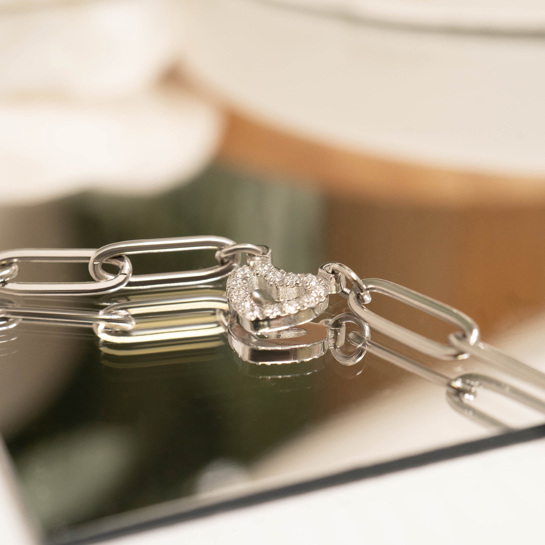 18K Gold PVD Stainless Steel Stone Heart Paperclip Chain Bracelet / BRJ1006、mySite、dreamappss