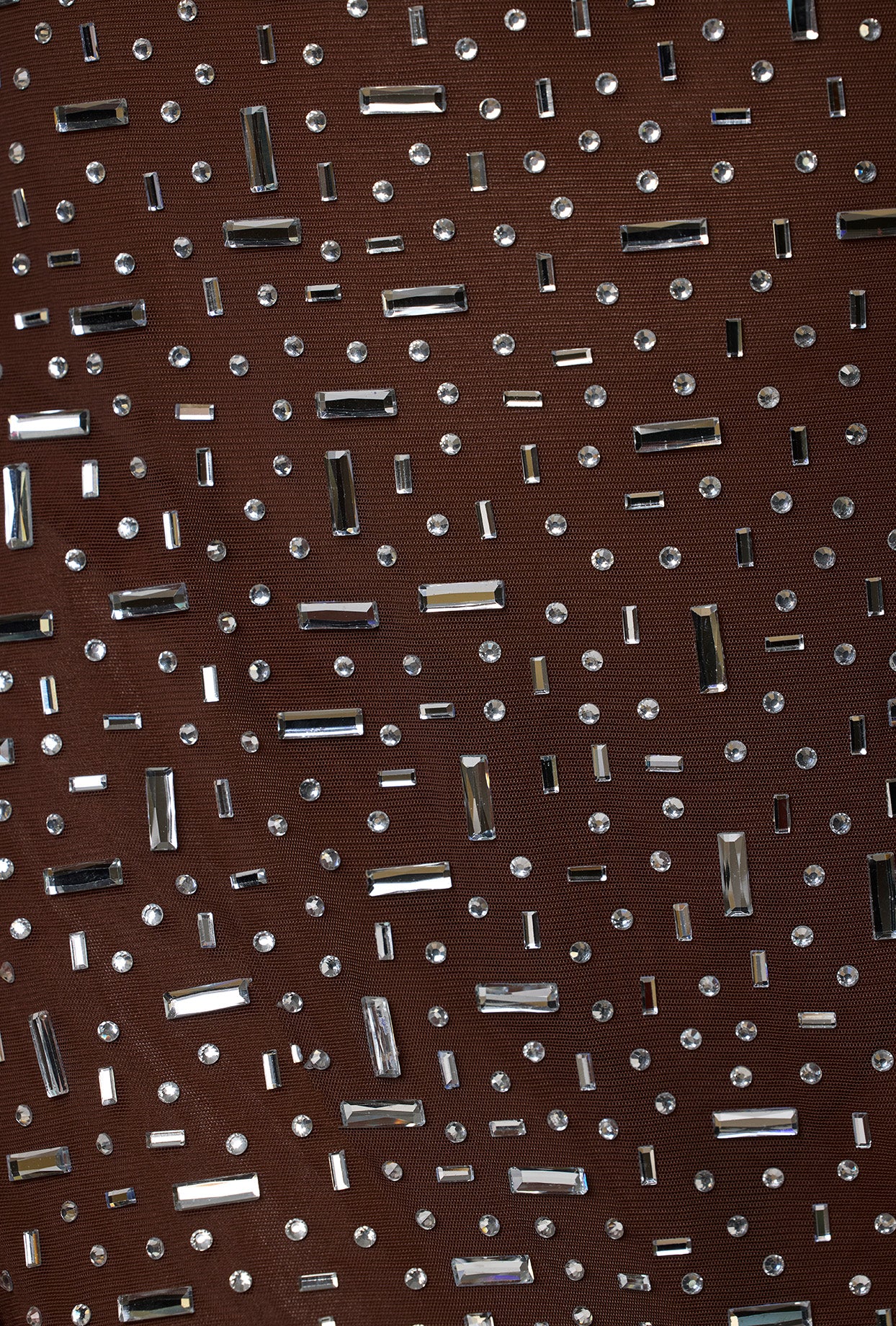 Sheer Embellished Long Sleeve A-Line Mini Dress in Deep Cocoa、mySite、solidvoid