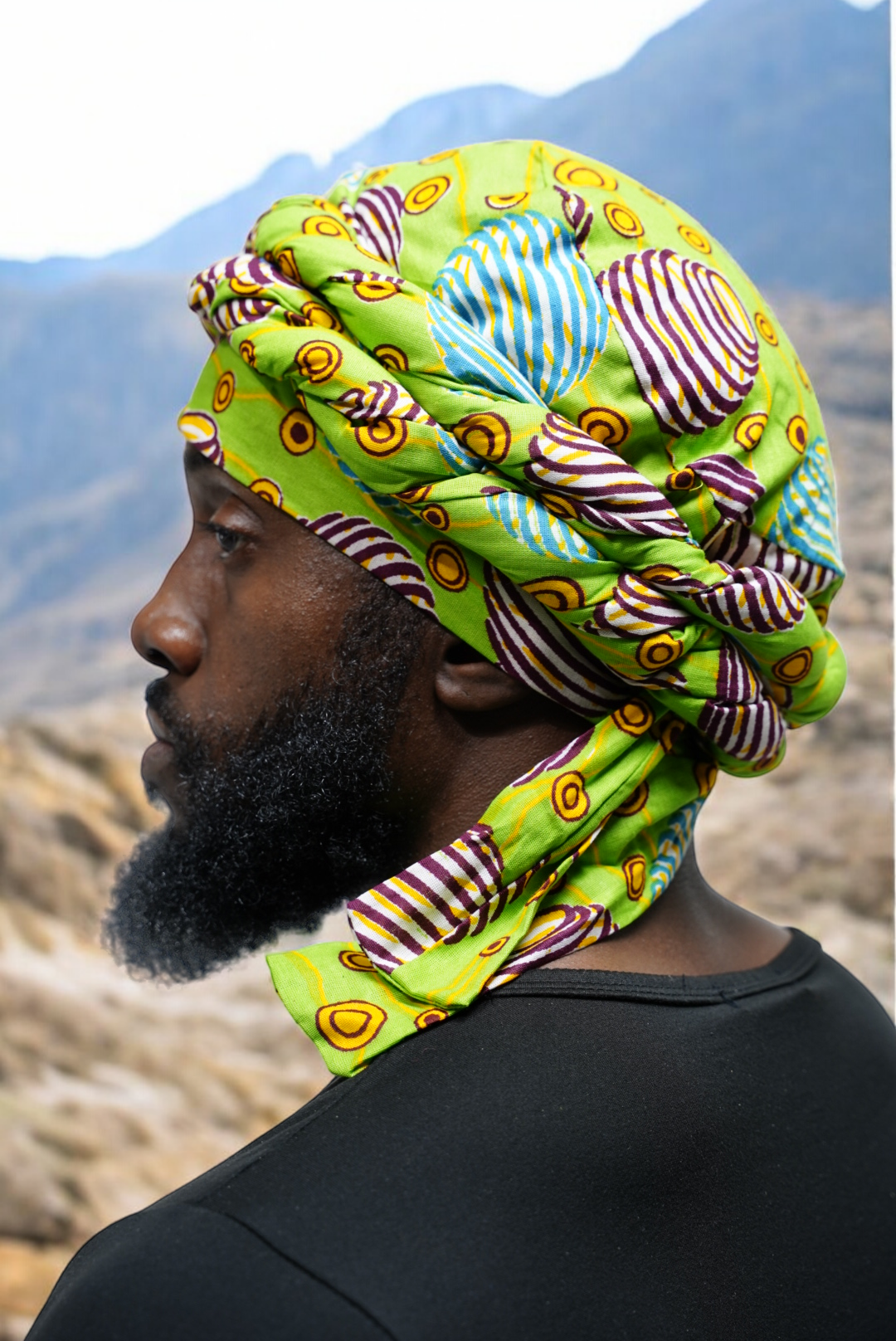 Dupsie's Green Afua pre-wrapped African print Turban DPH3843PT、mySite、solidvoid