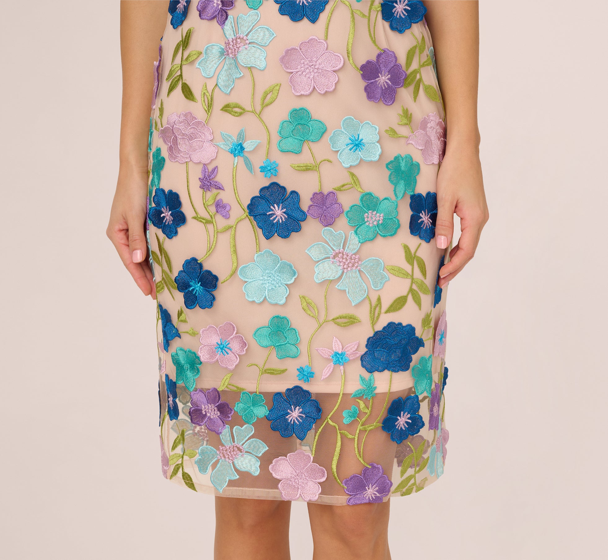 Multicolor Floral Embroidered Halter Midi Dress In Blue Multi、mySite、solidvoid