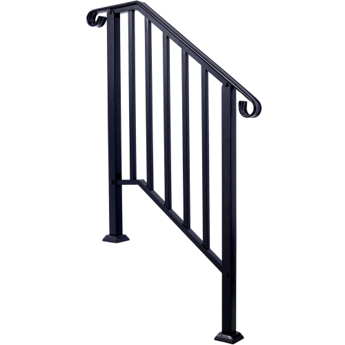 Handrails for Outdoor Steps, Fit 2 or 3 Steps Outdoor Stair Railing, Picket#2 Wrought Iron Handrail, Flexible Porch Railing, Black Transitional Handrails for Concrete Steps or Wooden Stairs、、eastwooduniform