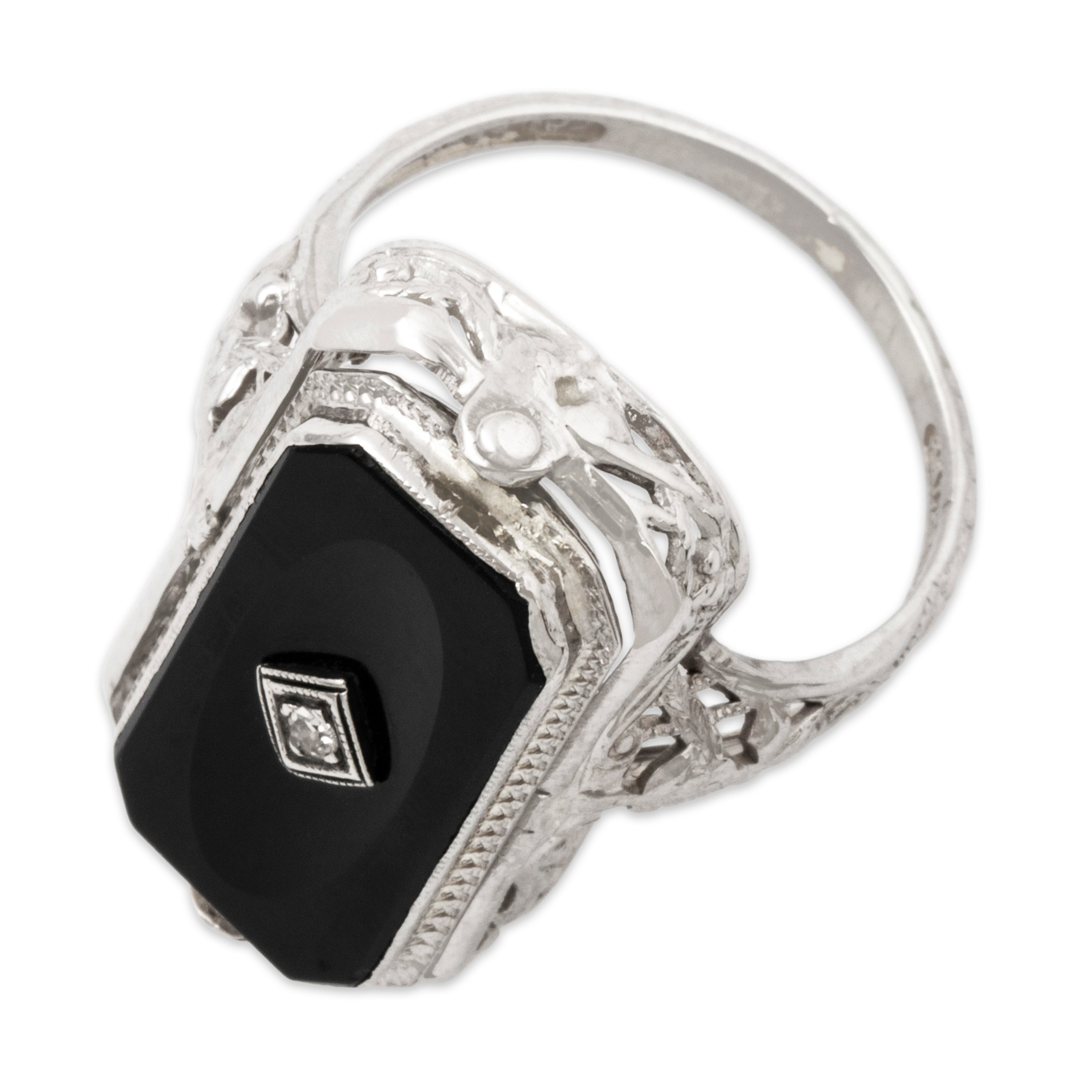 Antique 14k White Gold Diamond Onyx Shell Cameo Unusual Spinning Ring 6.25、mySite、hinf8tx79
