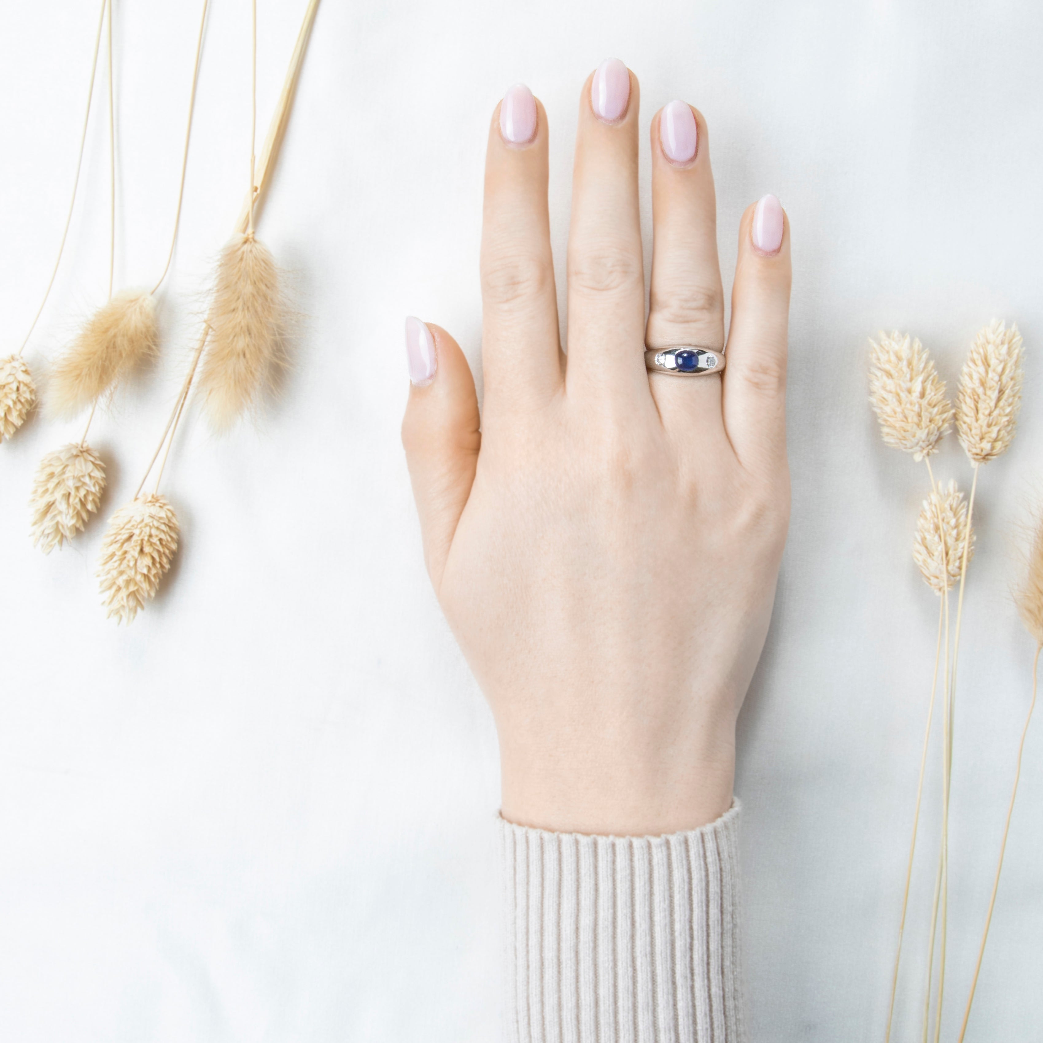 Vintage 14k White Gold Blue Sapphire Diamond Domed Trio Ring 7.00、mySite、hinf8tx79
