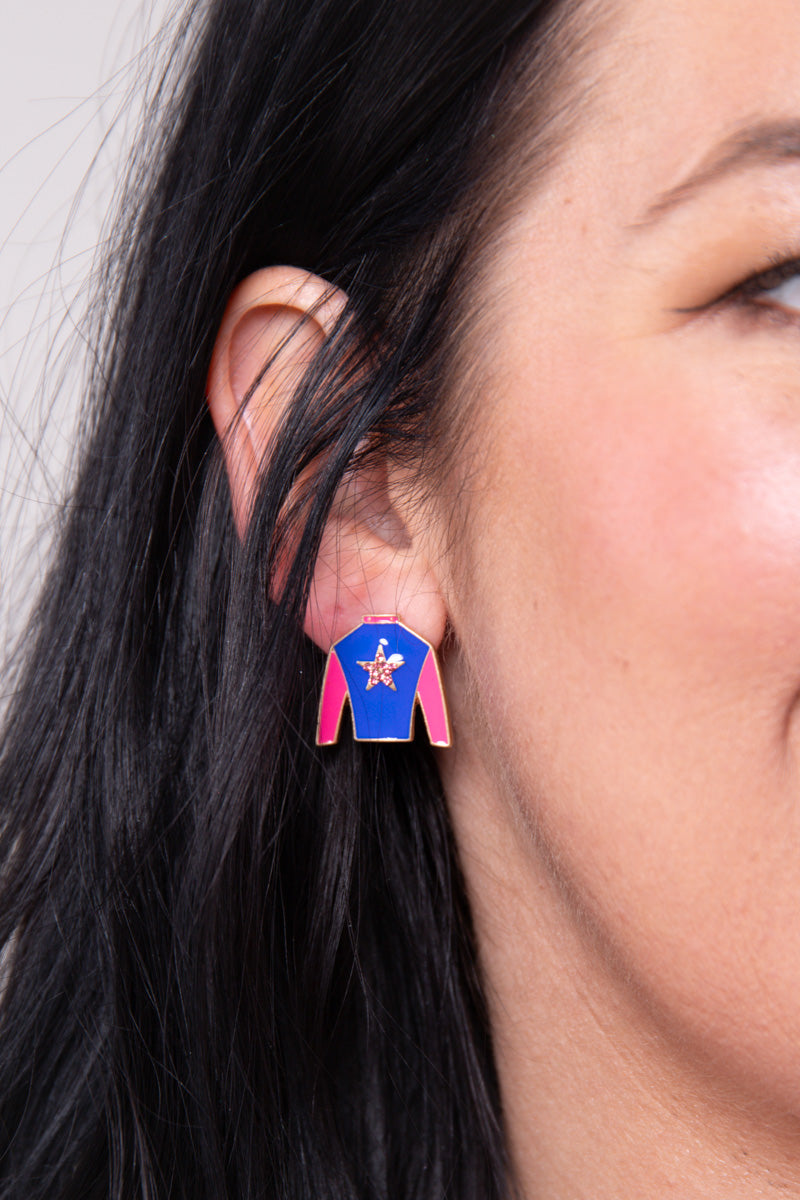 Risen Star Jockey Silk Enamel Stud Earrings - FINAL SALE、mySite、hinf8tx79