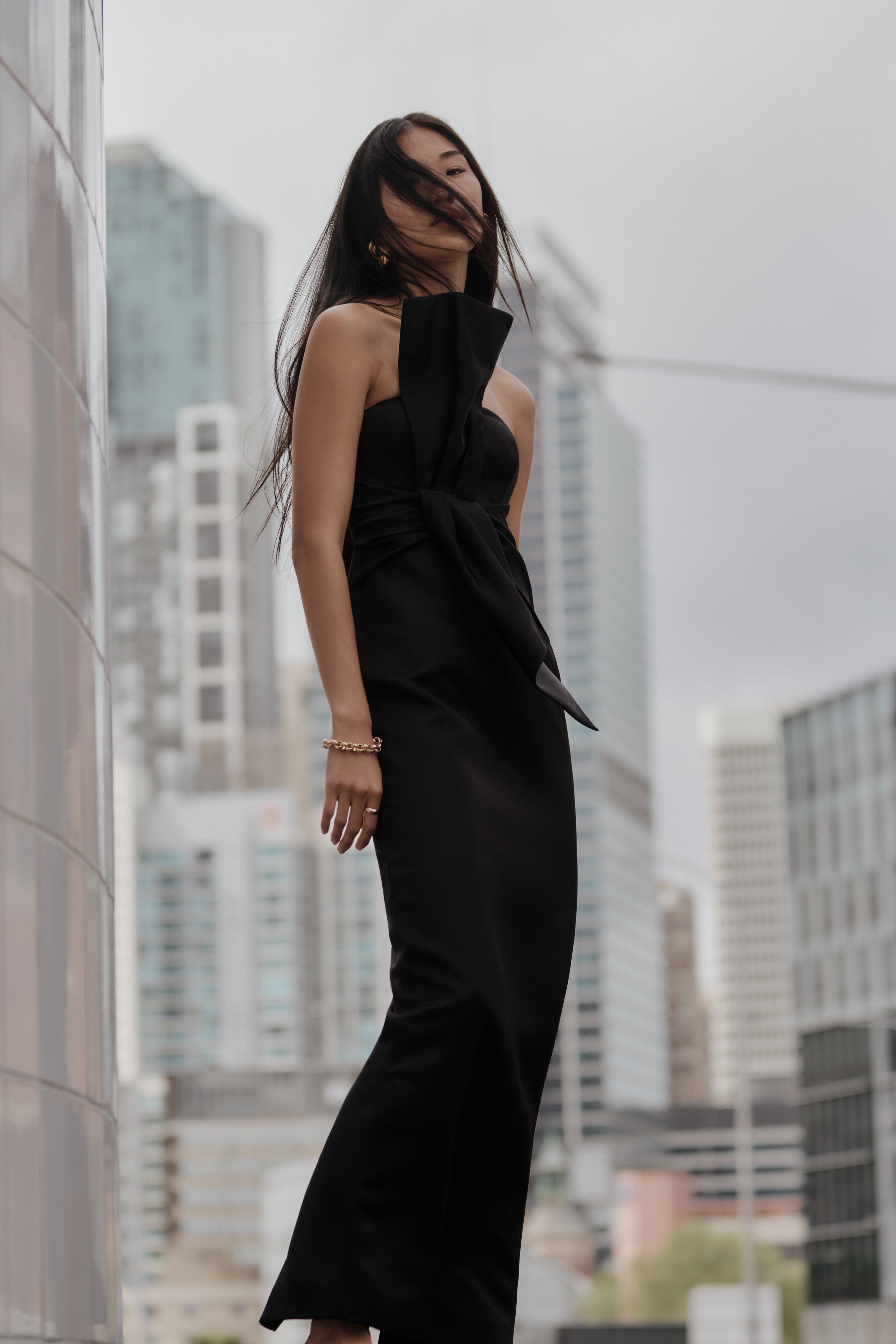 Cyrill Strapless Satin Structured Maxi Dress - Black、mySite、solidvoid