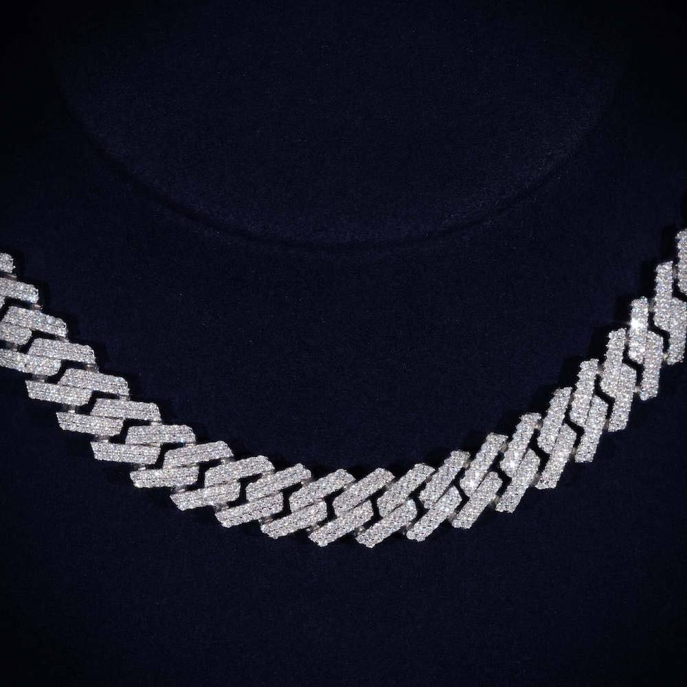 2-Row 12MM Moissanite Prong Cuban Link Chain 14K Gold、mySite、hinf8tx79