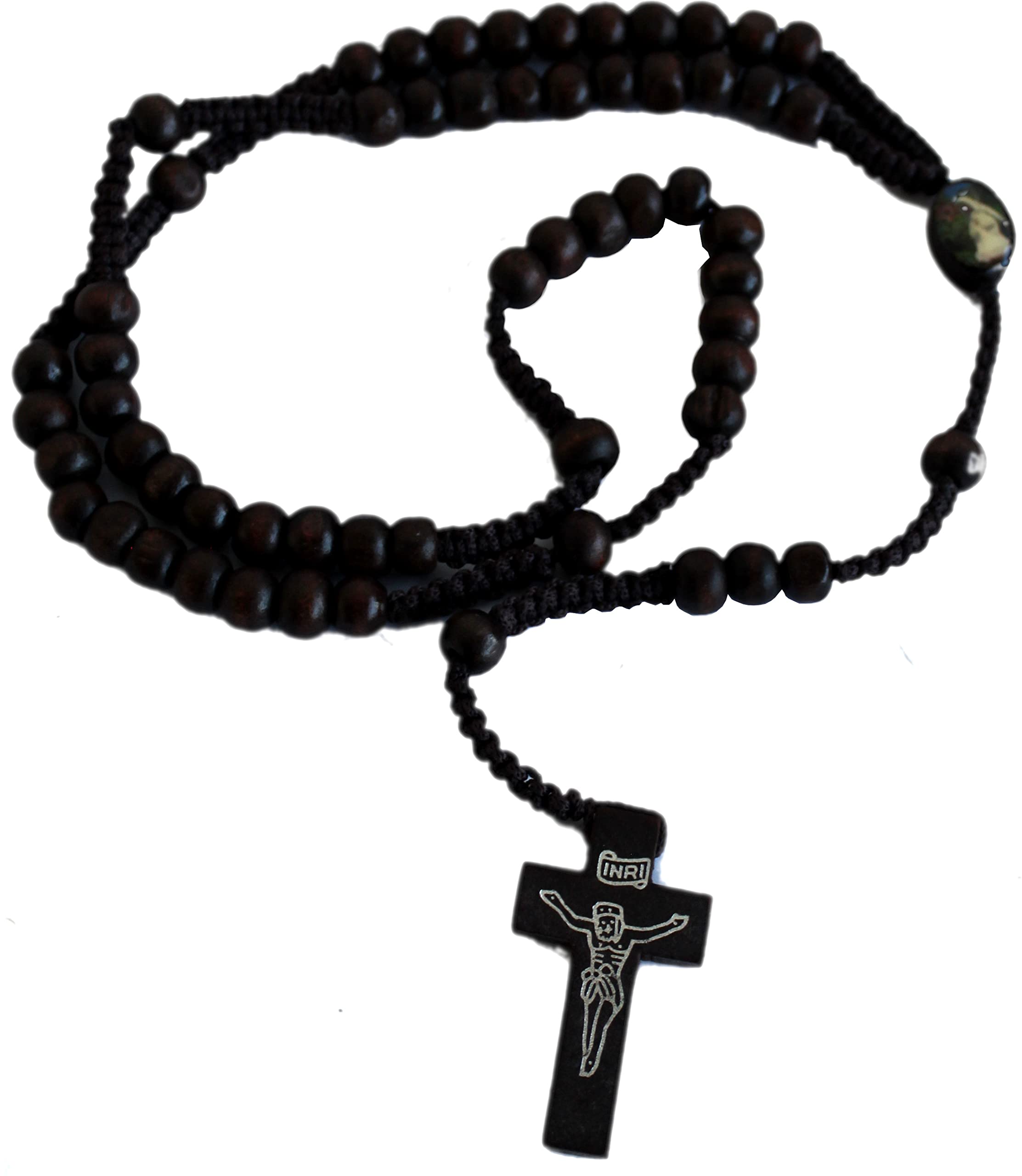  Holy Land Market Dark Brown Wooden Beads Rosary with Enameled Icon Bead with Jesus Imprint Cross、mySite、elrpsem3k