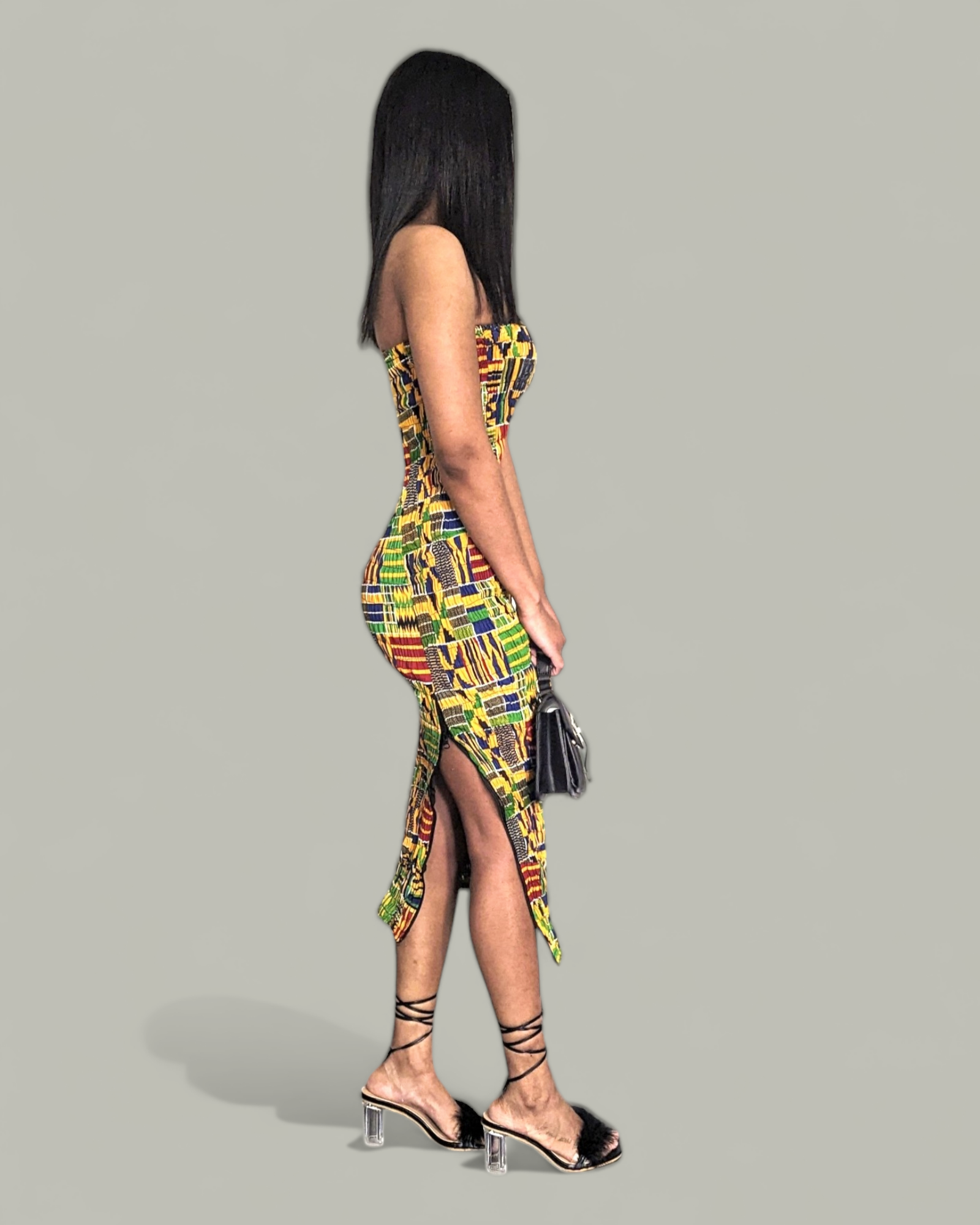 Dupsie's Asantewaah Majesty African print Kente strapless dress with slit-DP4075SD、mySite、solidvoid