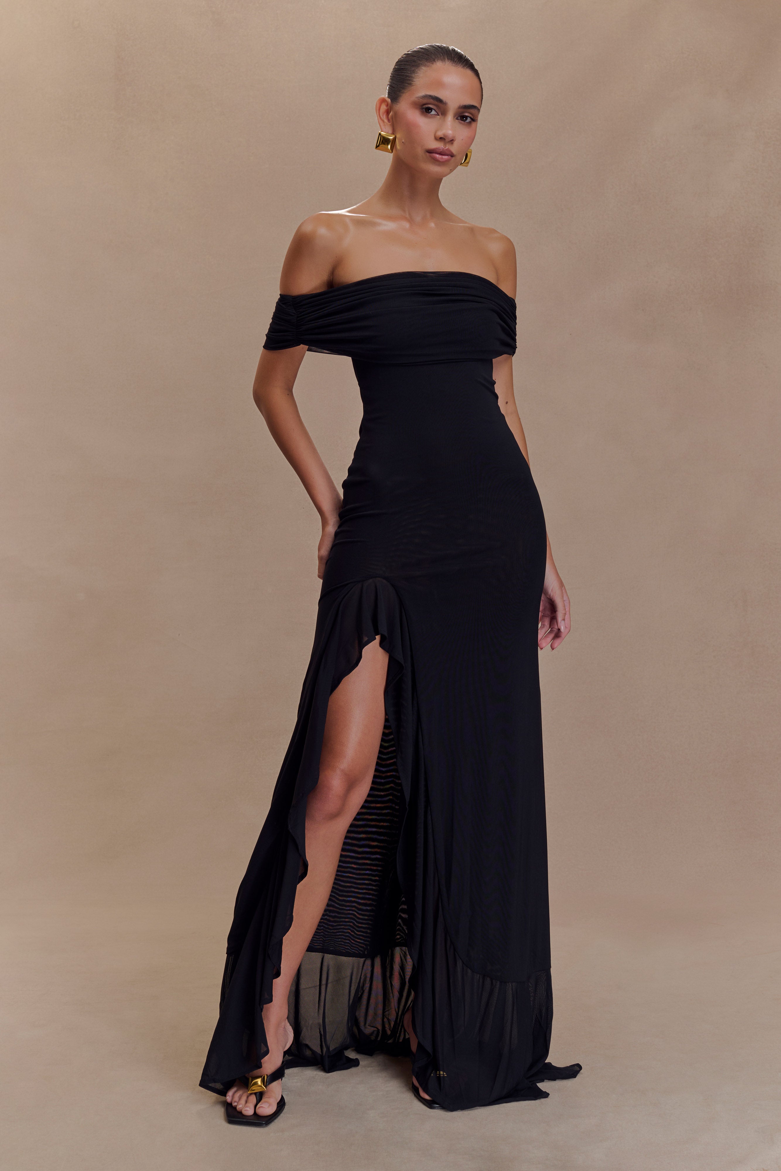 Audrey Off Shoulder Mesh Maxi Dress - Black、mySite、solidvoid