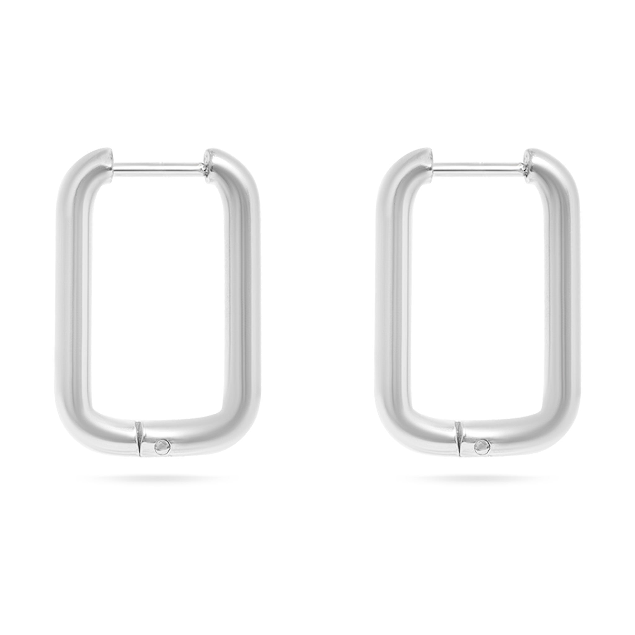 18K Gold PVD Stainless Steel Rounded Rectangle Huggie Earrings / ERJ0005、mySite、dreamappss