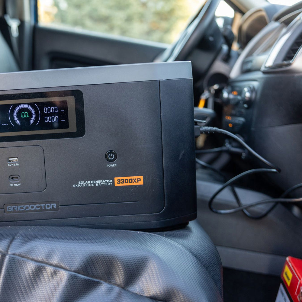 Shows 3300XP battery in the car.