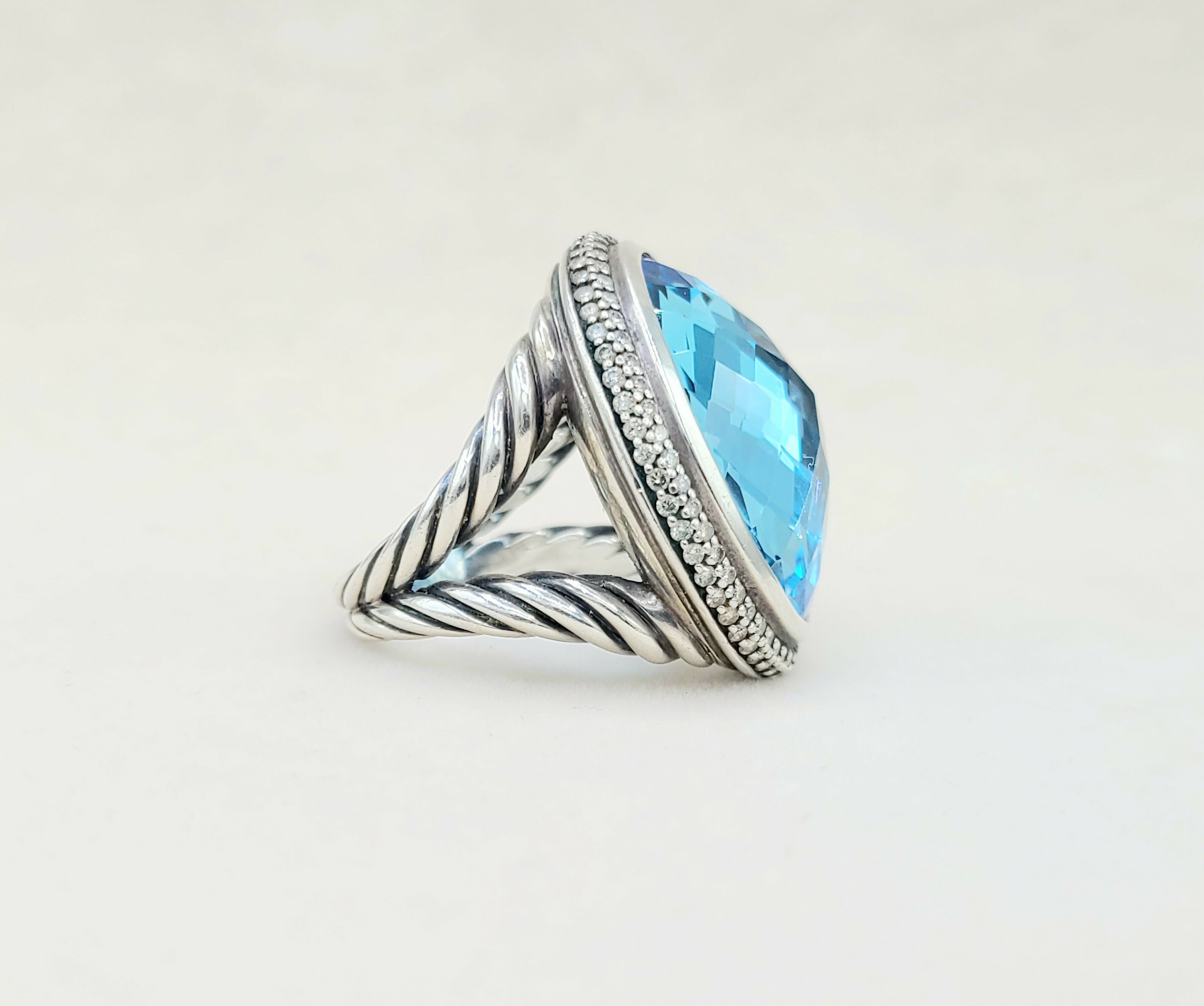 David Yurman Signature Oval Ring Blue Topaz & Diamonds、mySite、hinf8tx79