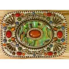 Michal Golan Abalone, Lapis, Jade, Red Jasper, Tiger Eye, and Red Aventurine Belt Buckle、mySite、topwebapps